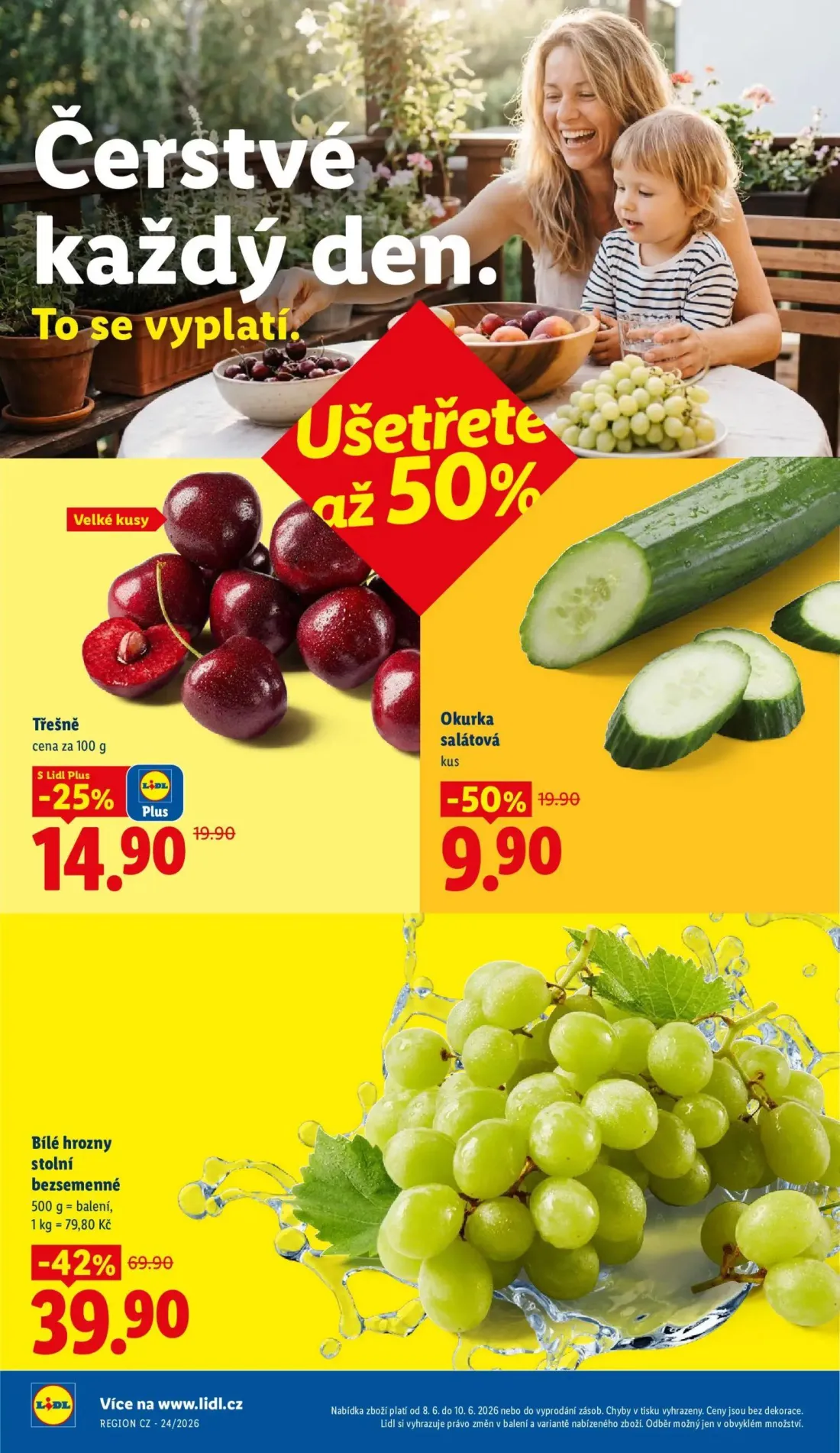 Lidl leták, strana 12 z 55 — Bílé hrozny stolní bezsemenné, Okurka salátová, Třešně