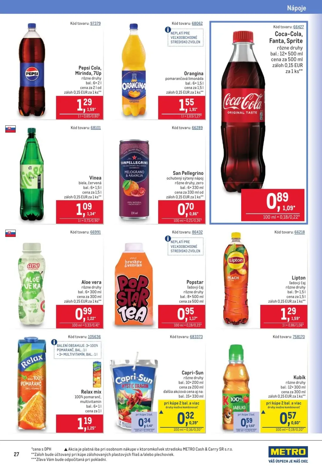 Metro leták, strana 27 z 40 — Orangina, Pepsi Cola, Mirinda, 7Up, Lipton