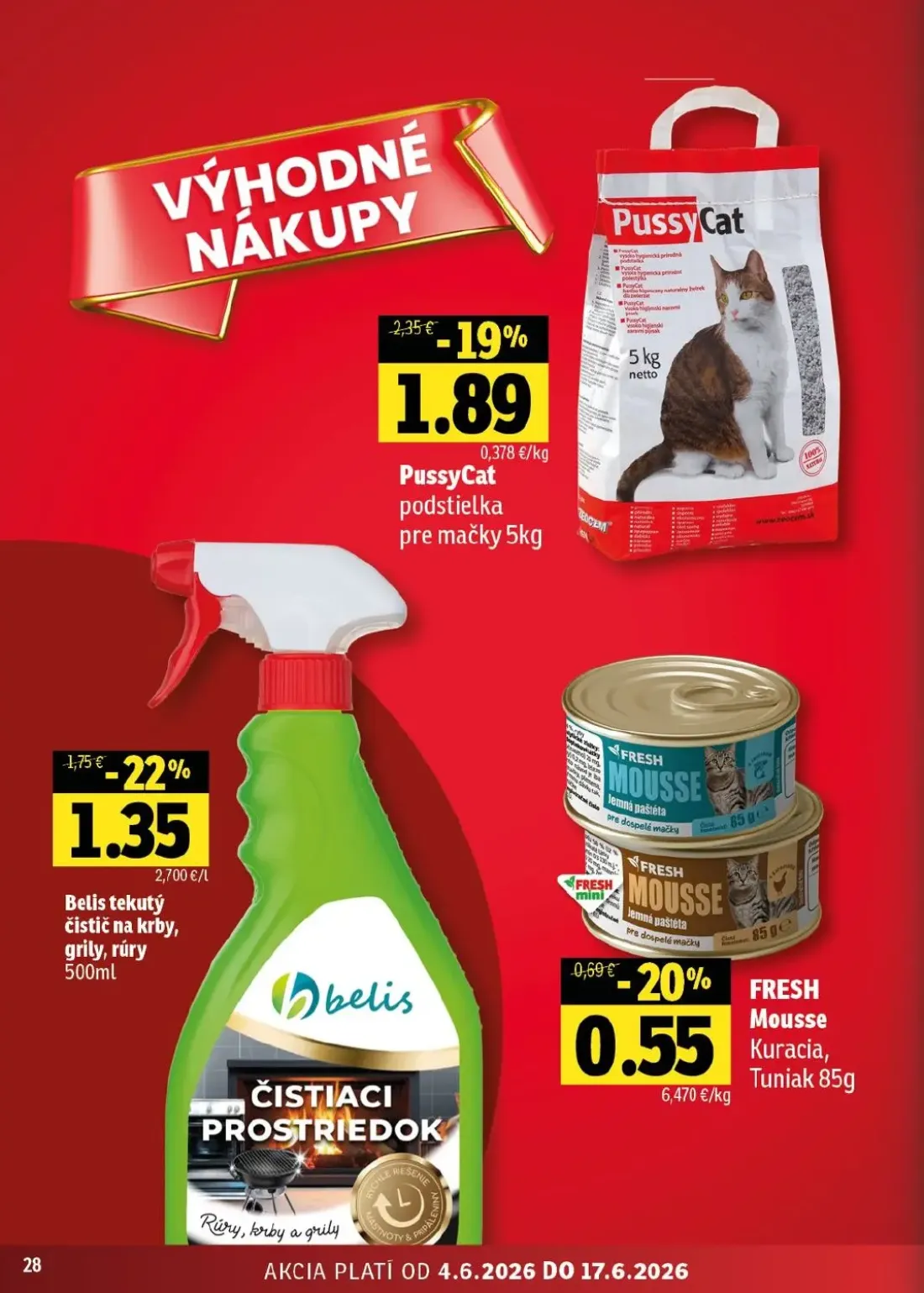 Terno leták, strana 28 z 56 — PussyCat podstielka pre mačky, FRESH Mousse Kuracia, Tuniak