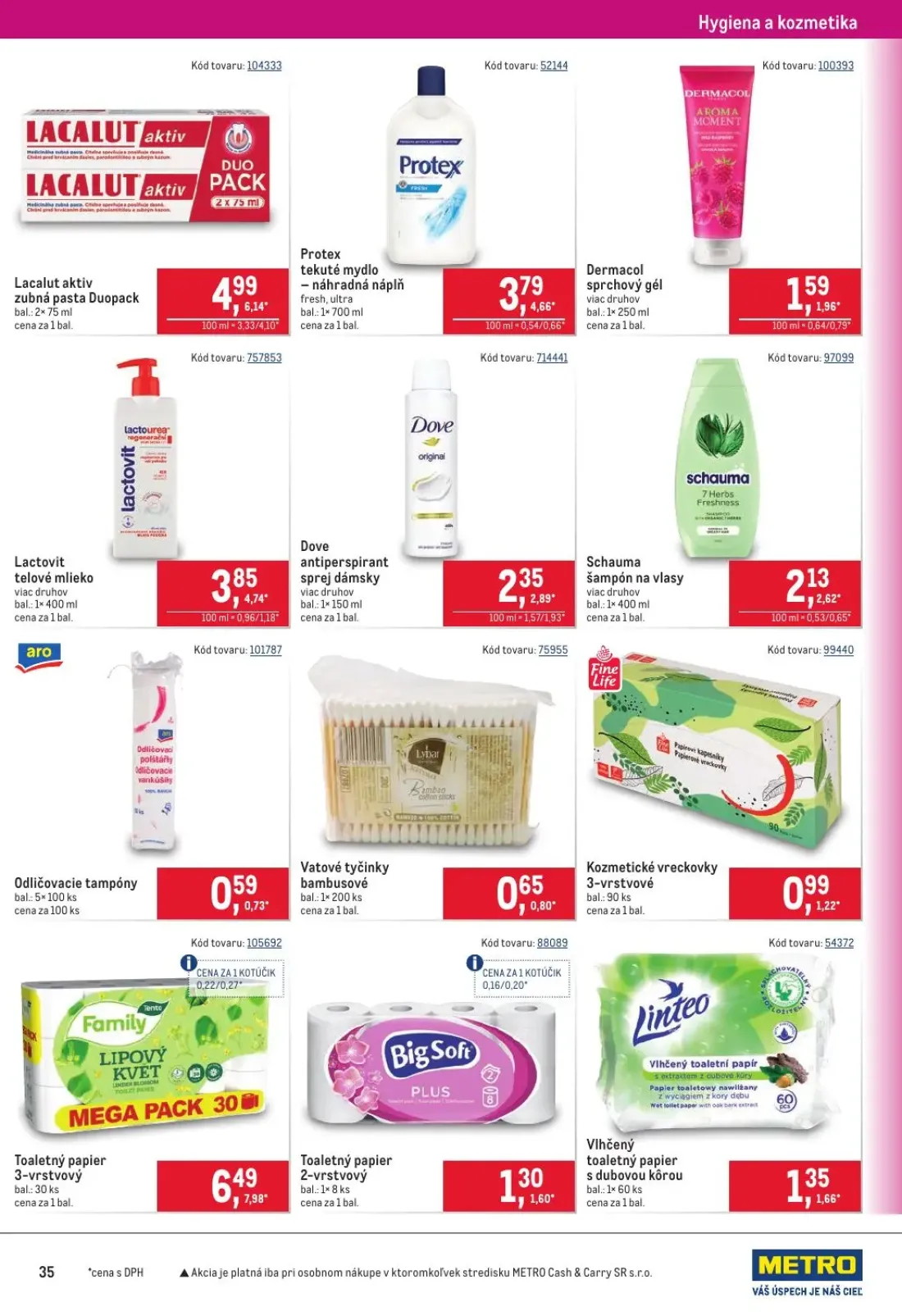 Metro leták, strana 35 z 40 — Toaletný papier 3-vrstvový, Lacalut aktiv zubná pasta Duopack, Lactovit telové mlieko