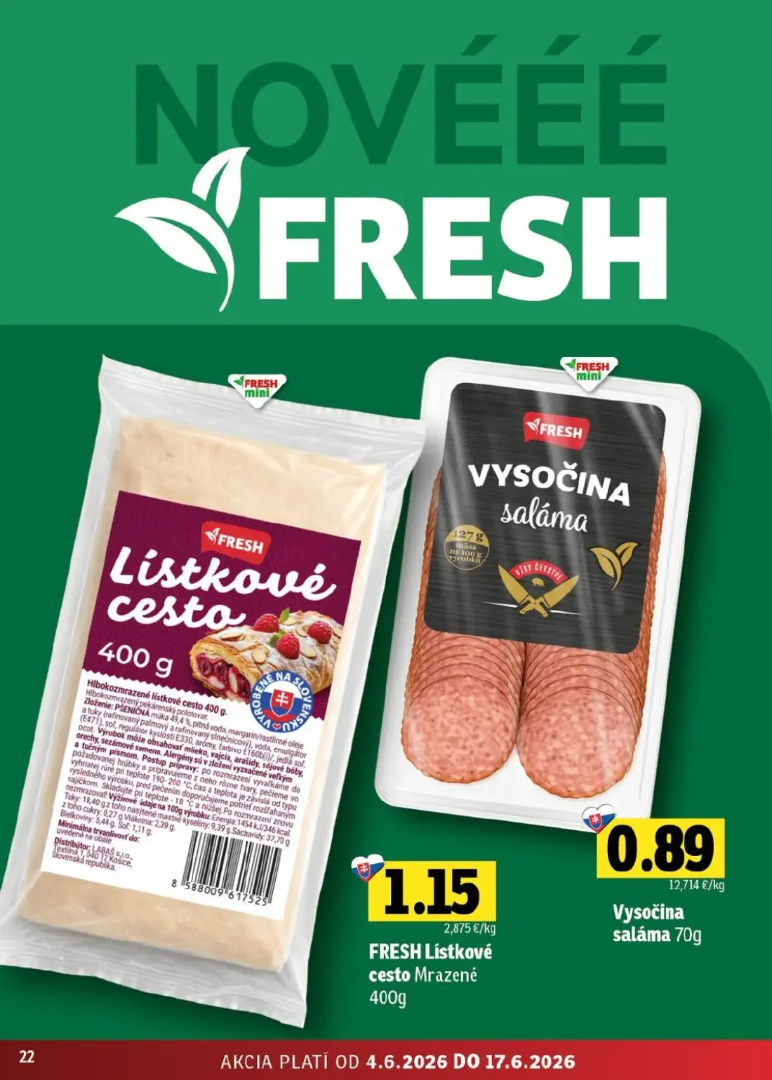 Fresh - západ leták, strana 22 z 52 — Listkové cesto, Vysočina saláma