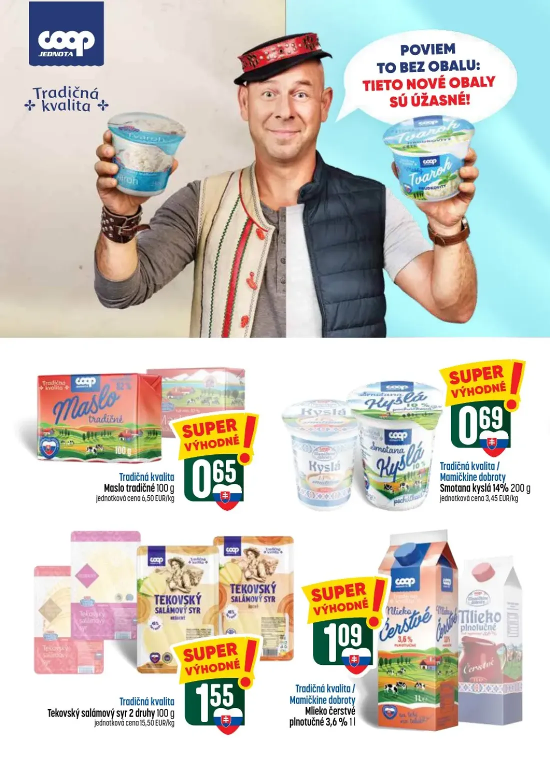 Coop Tempo leták, strana 2 z 62 — Maslo tradičné, Smotana kyslá, Mlieko čerstvé plnotučné