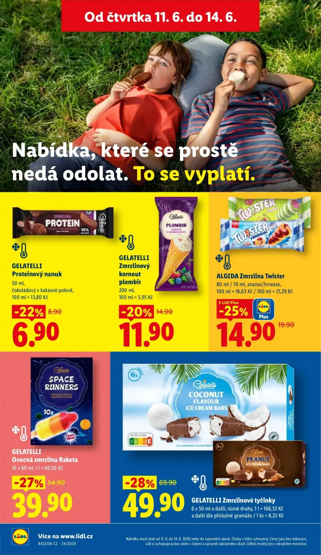 Lidl leták, strana 34 z 57 — GELATELLI Zmrzlinové tyčinky, GELATELLI Ovocná zmrzlina Raketa, ALGIDA Zmrzlina Twister