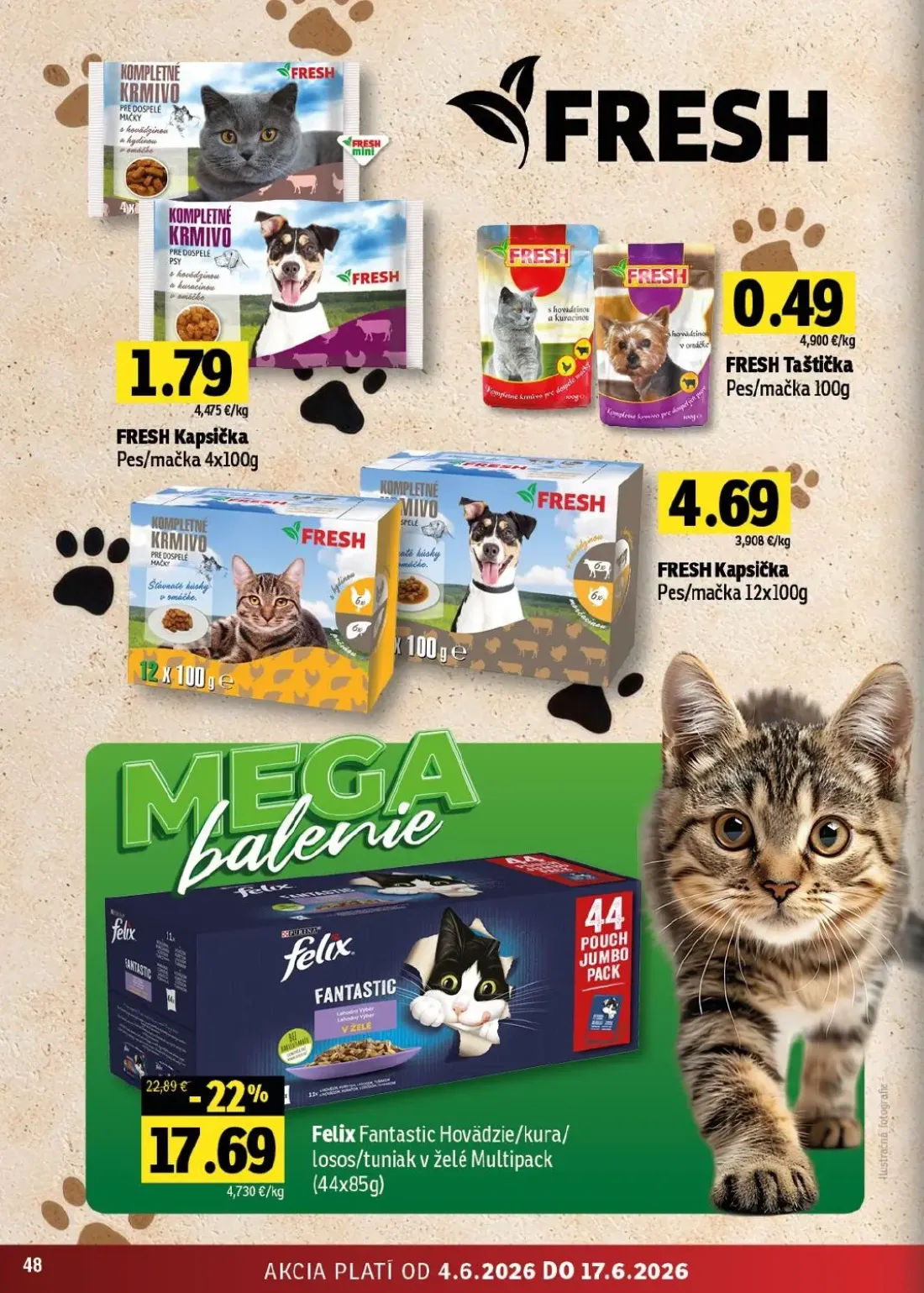 Terno leták, strana 48 z 56 — Felix Fantastic Hovädzie/kura/losos/tuniak v želé Multipack, FRESH Kapsička Pes/mačka, FRESH T…