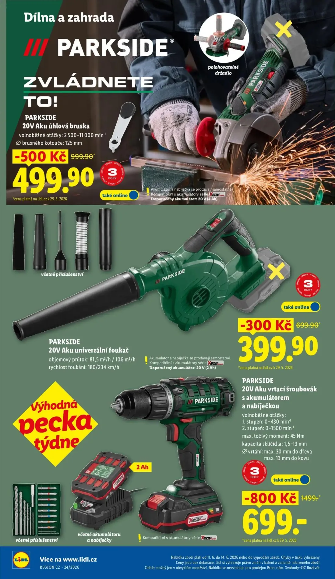 Lidl leták, strana 40 z 57 — 20V Aku vrtací šroubovák s akumulátorem a nabíječkou, 20V Aku úhlová bruska, 20V Aku univerzáln…