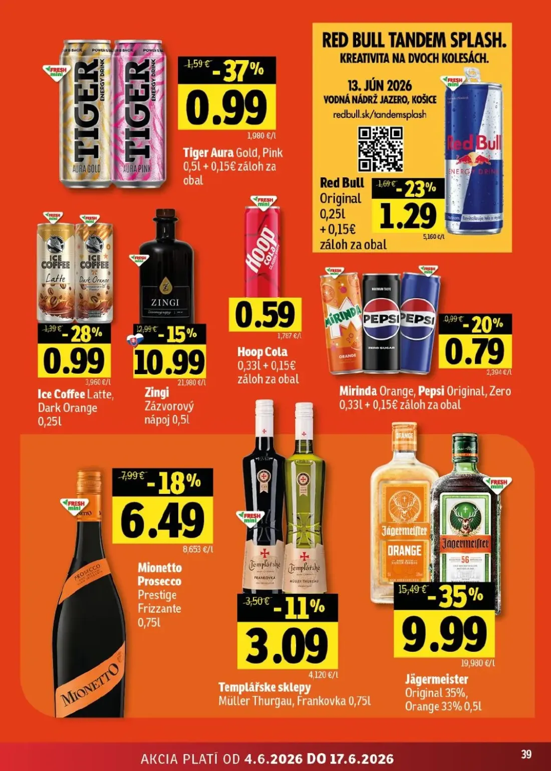 Fresh - západ leták, strana 39 z 52 — Zingi Zázvorový nápoj, Tiger Aura Gold, Pink, Red Bull Original