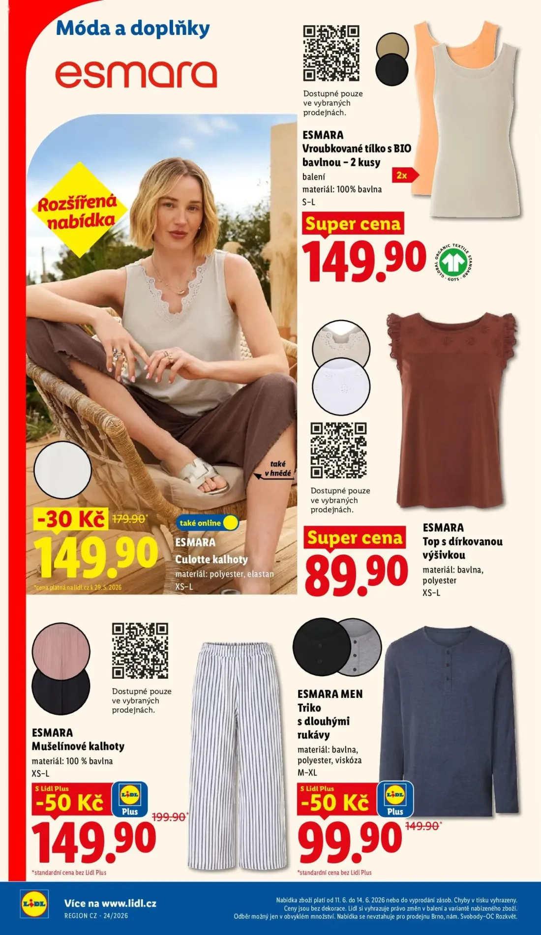 Lidl leták, strana 48 z 57 — Mušelínové kalhoty, Triko s dlouhými rukávy, Culotte kalhoty