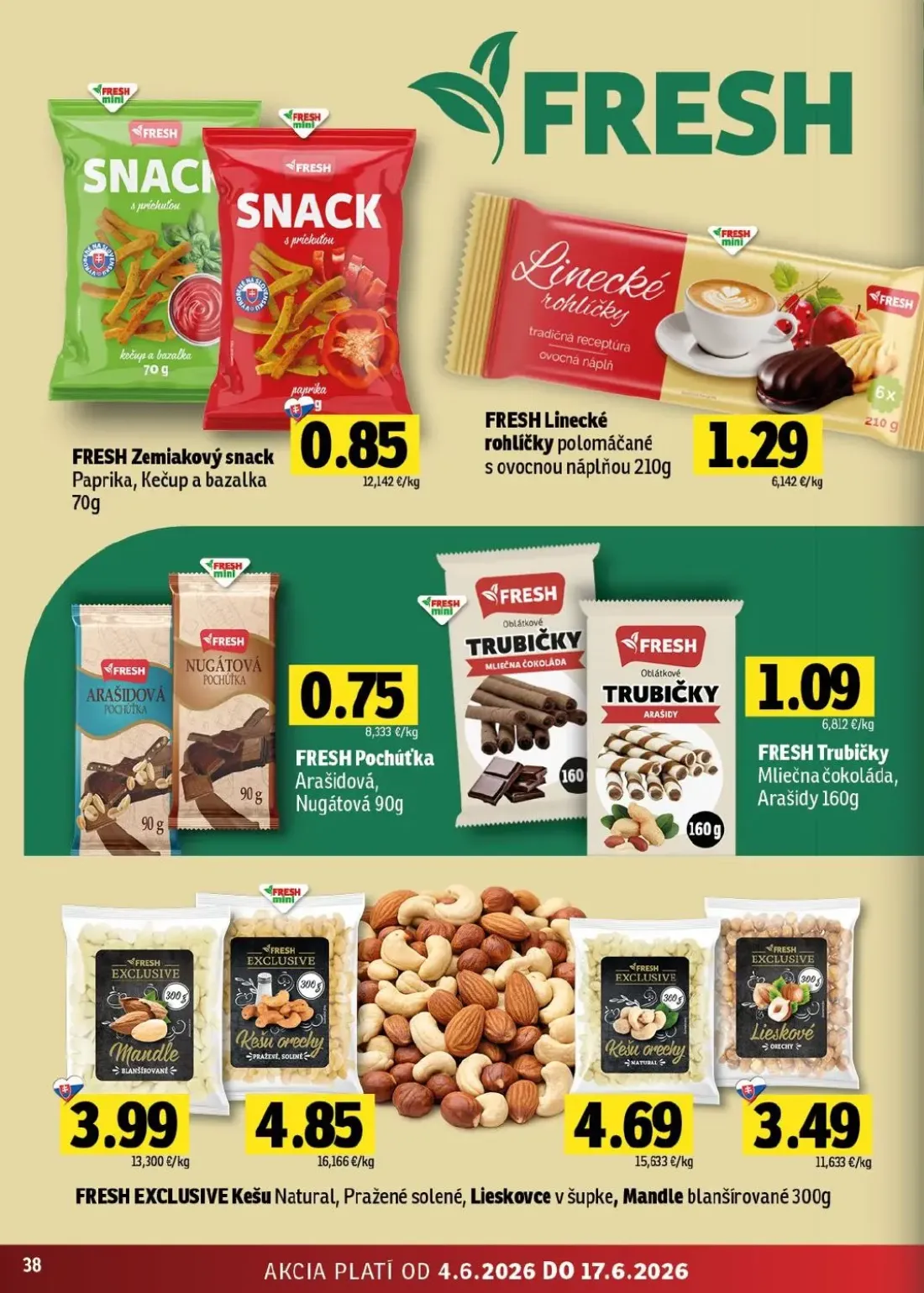 Fresh východ leták, strana 38 z 56 — FRESH Zemiakový snack Paprika, Kečup a bazalka