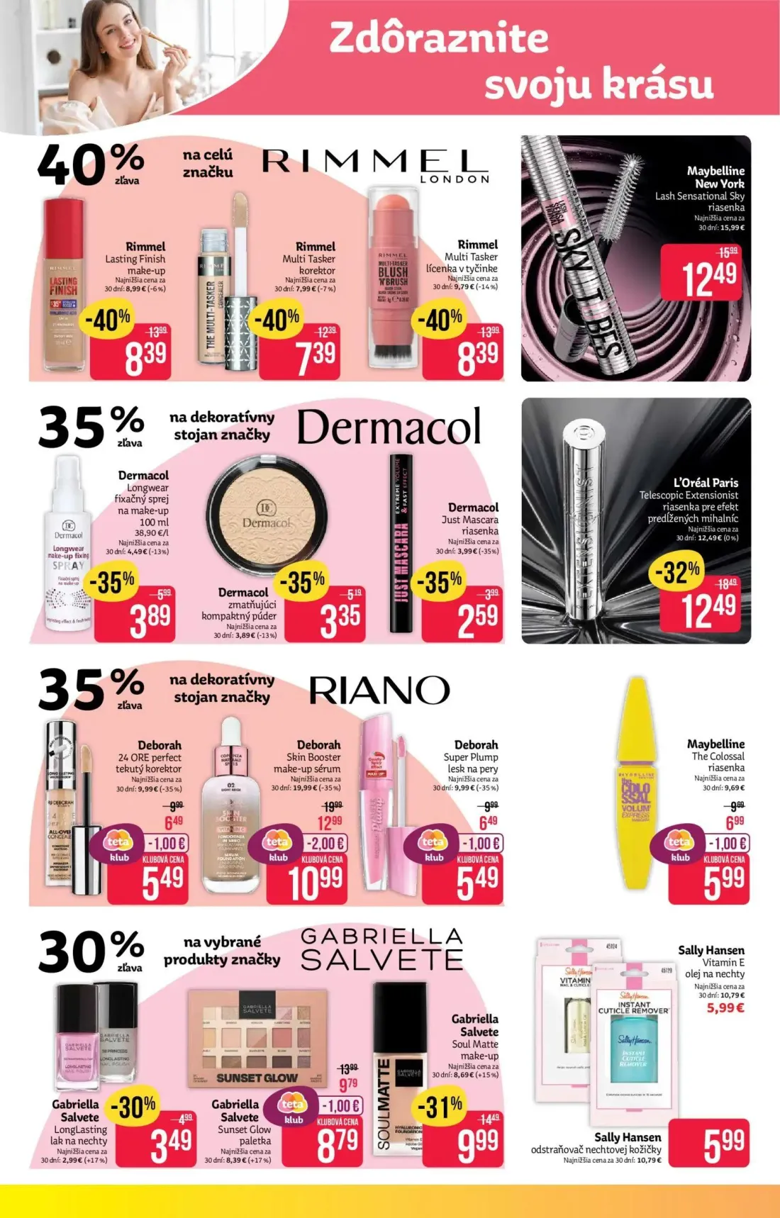 Teta Drogerie leták, strana 4 z 16 — Maybelline New York Lash Sensational Sky riasenka, Gabriella Salvete LongLasting lak na…