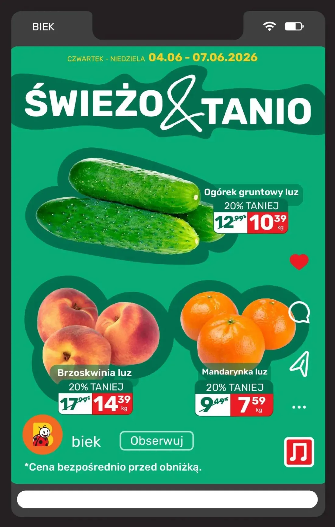 Biedronka gazetka, strona 6 z 19 — Brzoskwinia luz, Mandarynka luz
