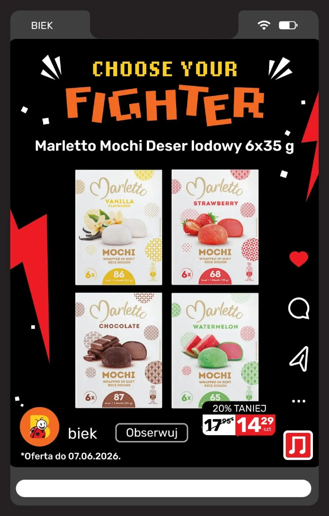 Biedronka gazetka, strona 8 z 19 — Marletto Mochi Deser lodowy 6x35 g