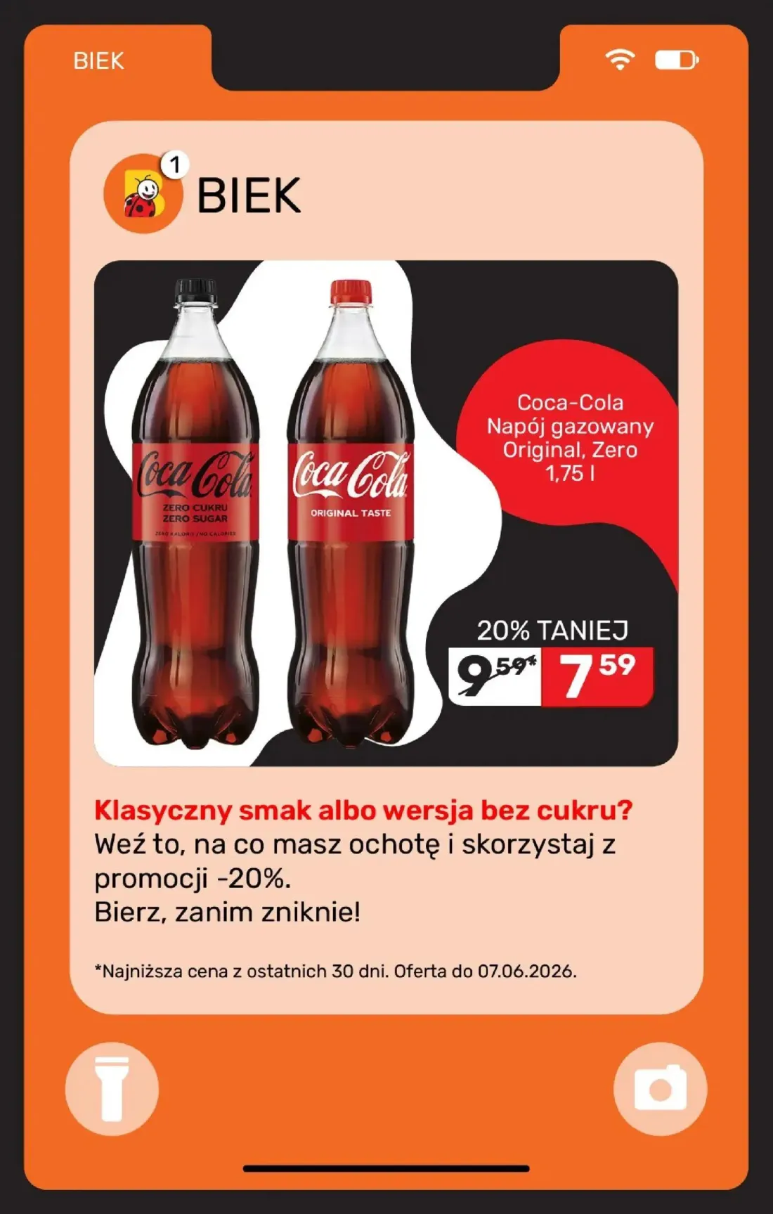 Biedronka gazetka, strona 13 z 19 — Coca-Cola Napój gazowany Original, Zero