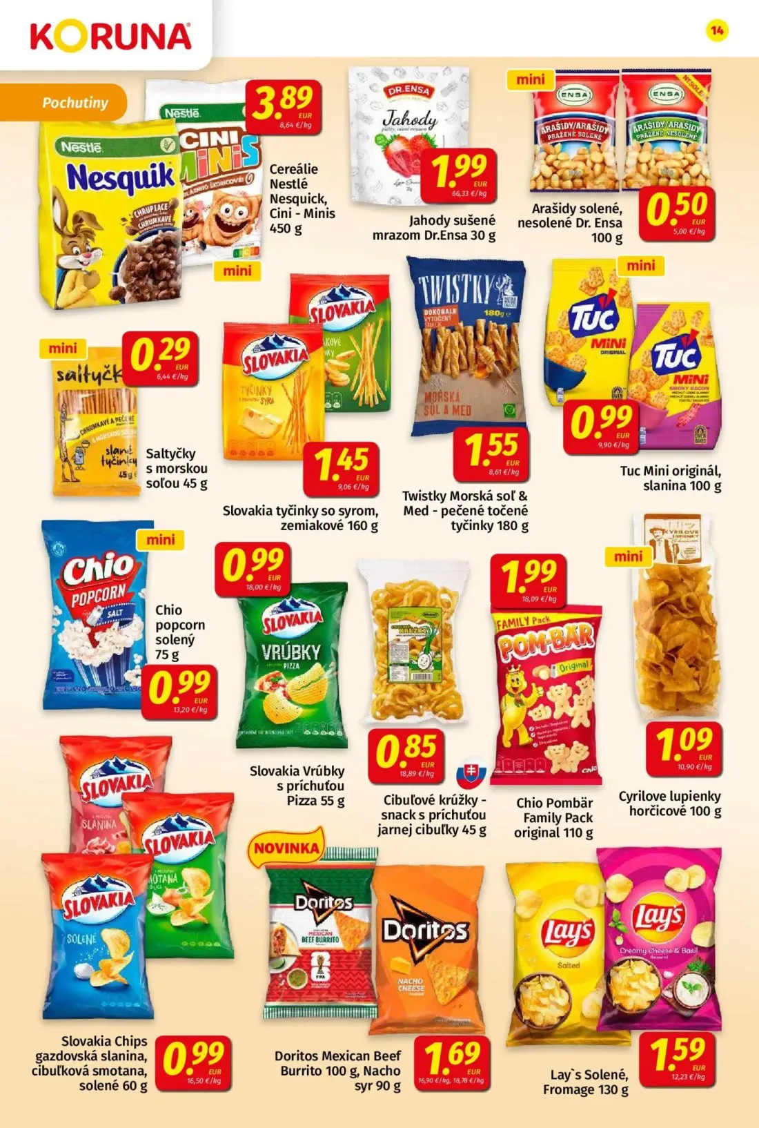 Koruna leták, strana 14 z 24 — Slovakia Chips gazdovská slanina, cibuľková smotana, solené