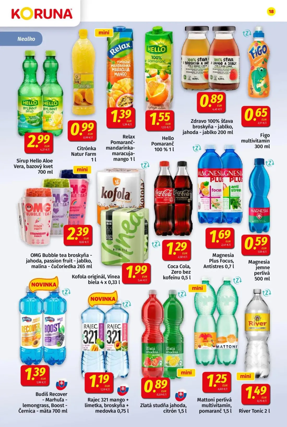 Koruna leták, strana 18 z 24 — Kofola originál, Vinea biela, Coca Cola, Zero bez kofeínu