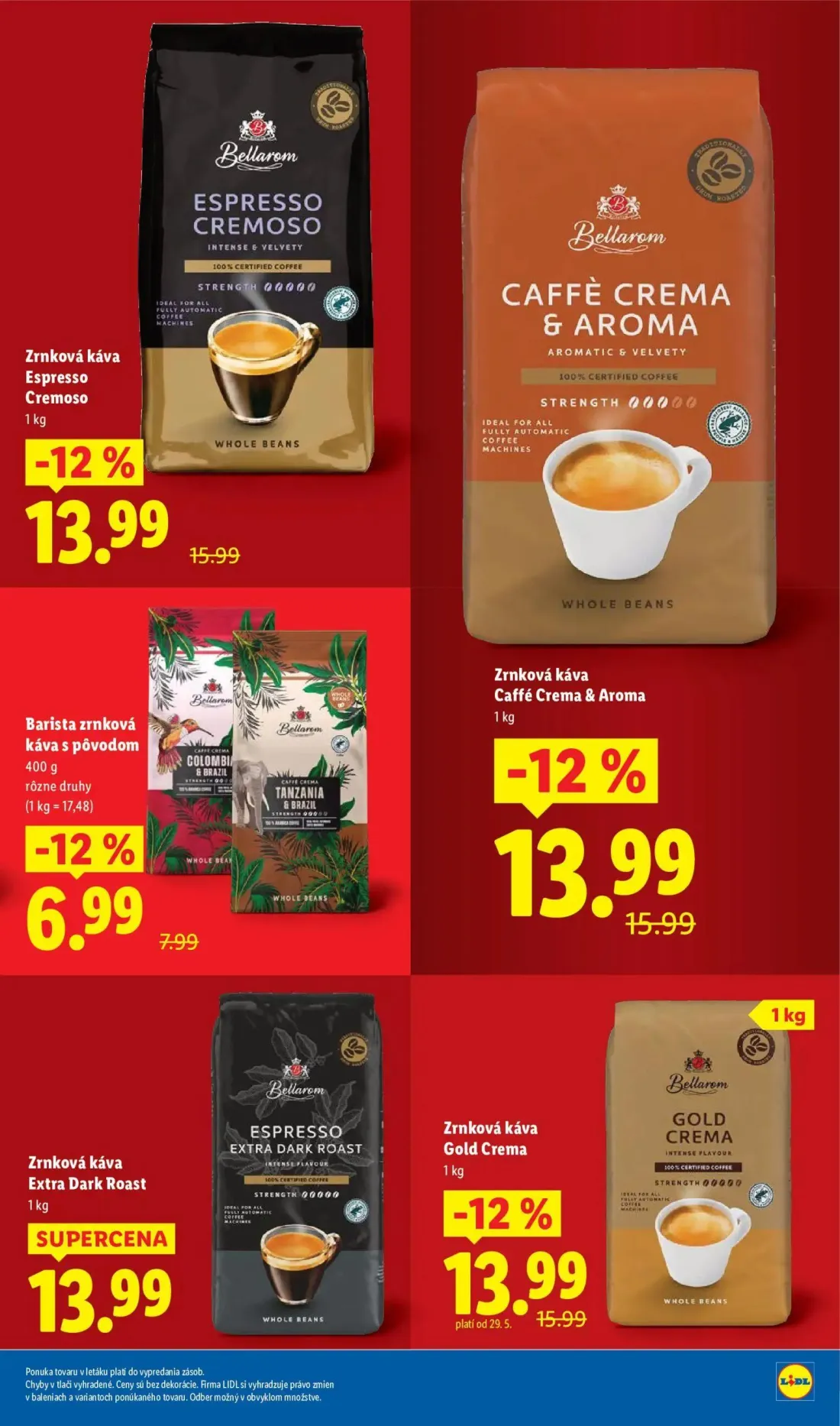 Lidl leták, strana 5 z 99 — Zrnková káva Espresso Cremoso, Zrnková káva Caffé Crema & Aroma, Zrnková káva Gold Crema