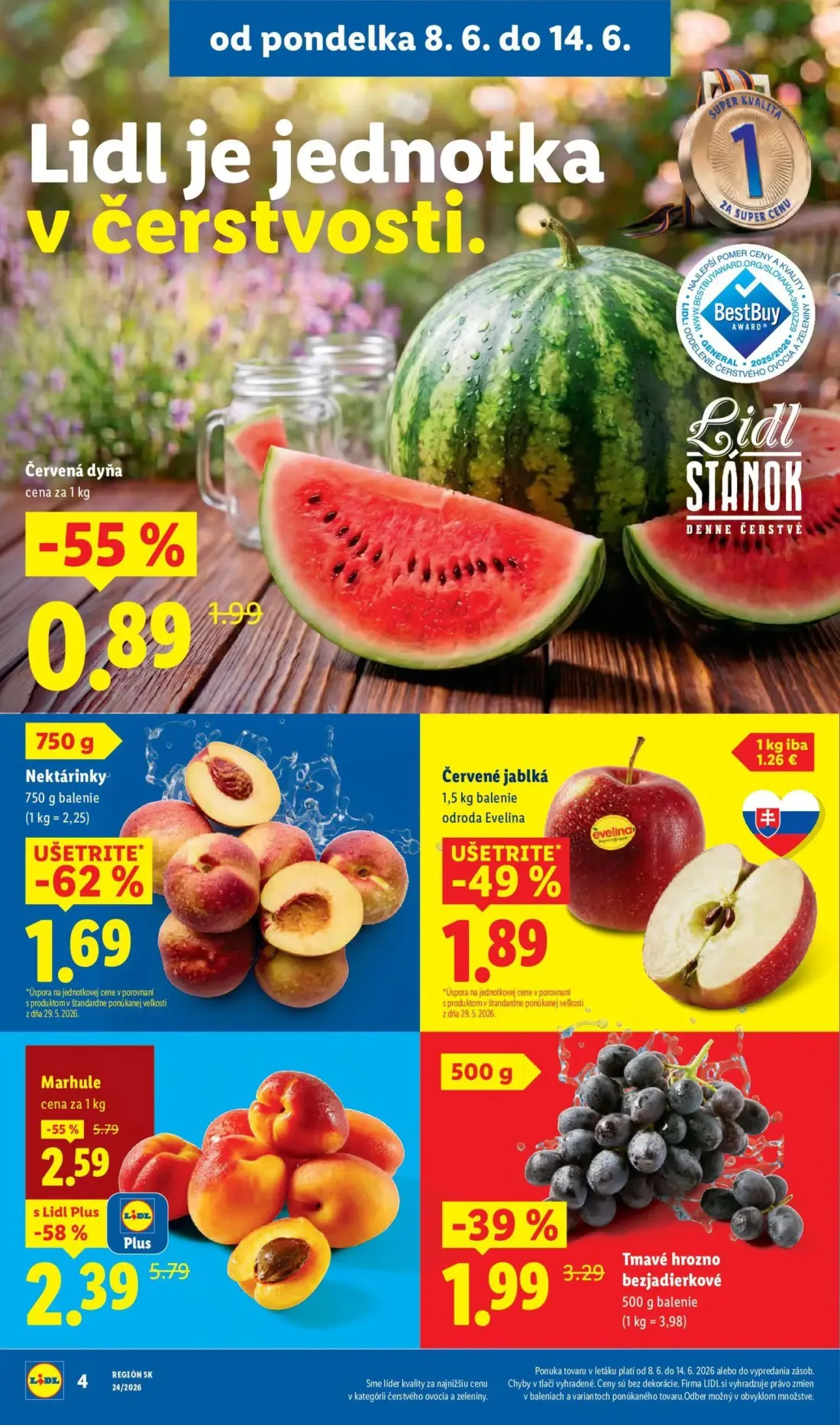 Lidl leták, strana 10 z 99 — Marhule, Tmavé hrozno bezjadierkové, Červená dyňa