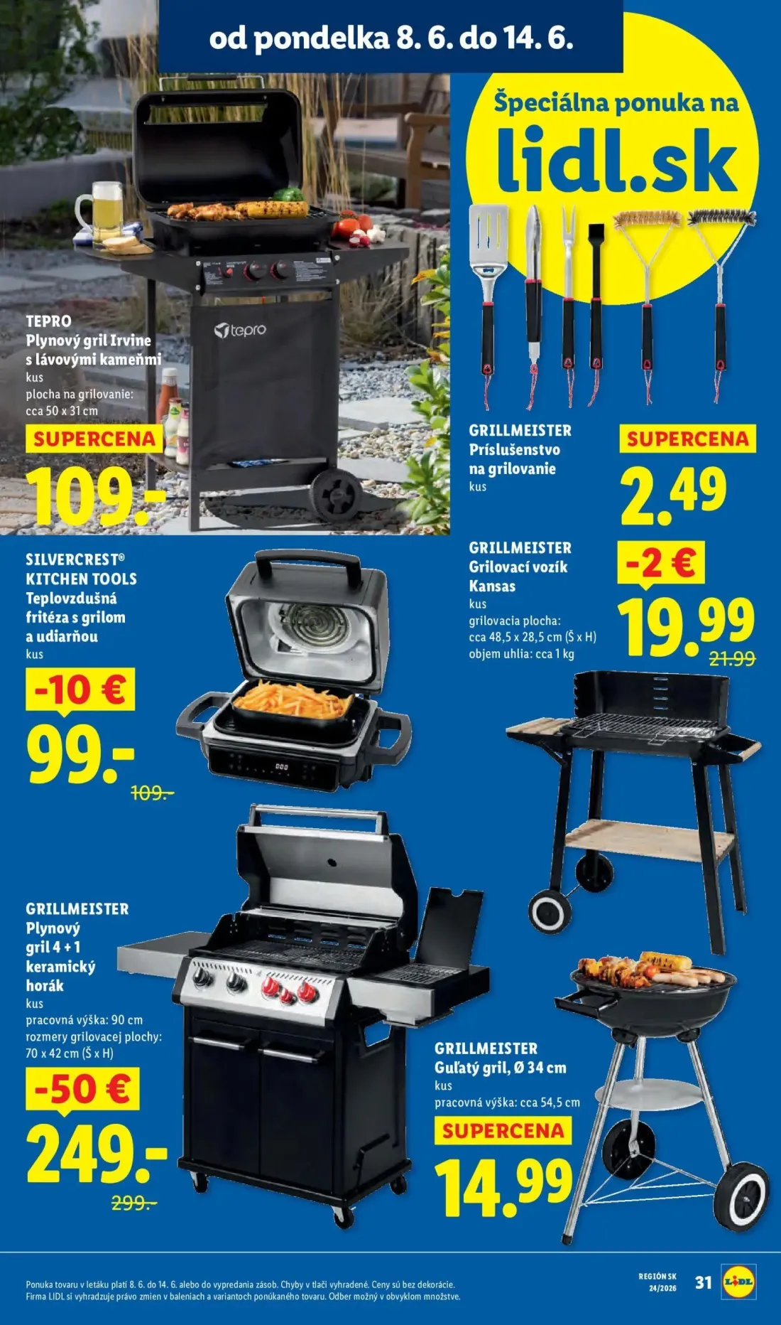 Lidl leták, strana 12 z 99 — Plynový gril 4 + 1 keramický horák, Teplovzdušná fritéza s grilom a udiarňou, Grilovací vozík K…