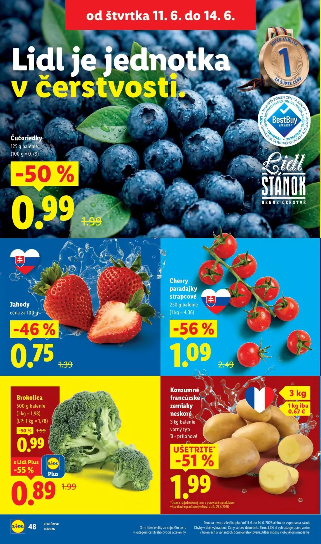 Lidl leták, strana 62 z 99 — Cherry paradajky strapcové, Brokolica, Čučoriedky