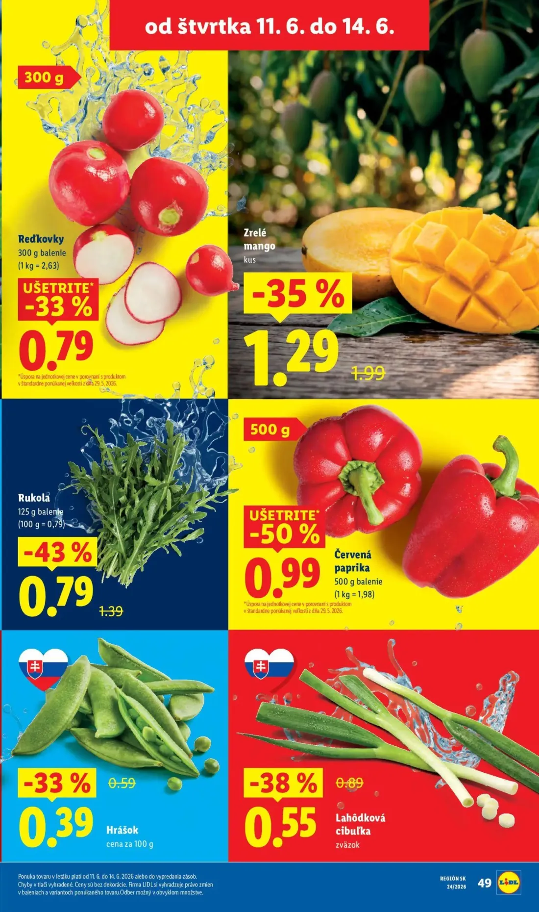 Lidl leták, strana 63 z 99 — Zrelé mango, Rukola, Lahôdková cibuľka