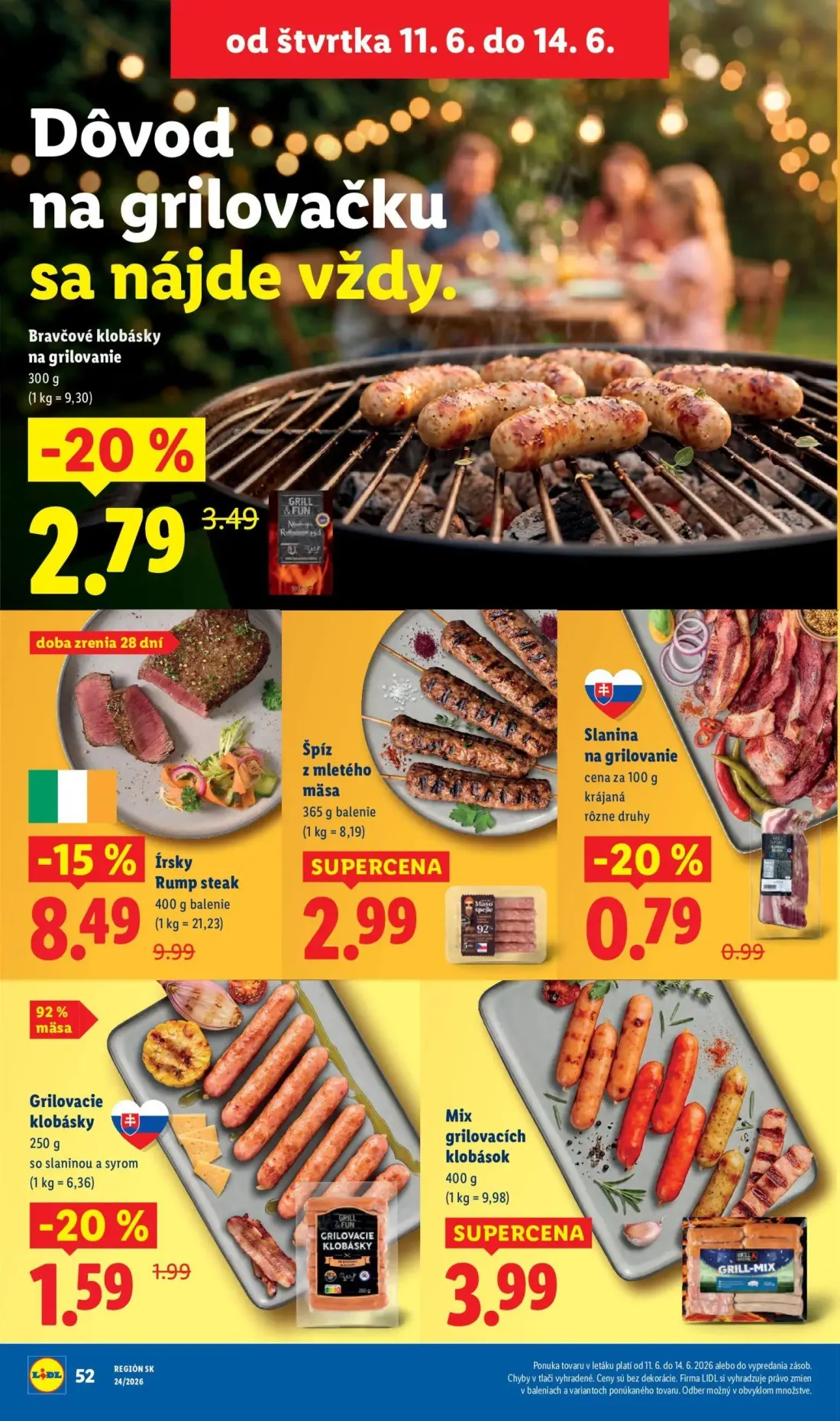 Lidl leták, strana 66 z 99 — Írsky Rump steak, Bravčové klobásky na grilovanie, Grilovacie klobásky so slaninou a syrom