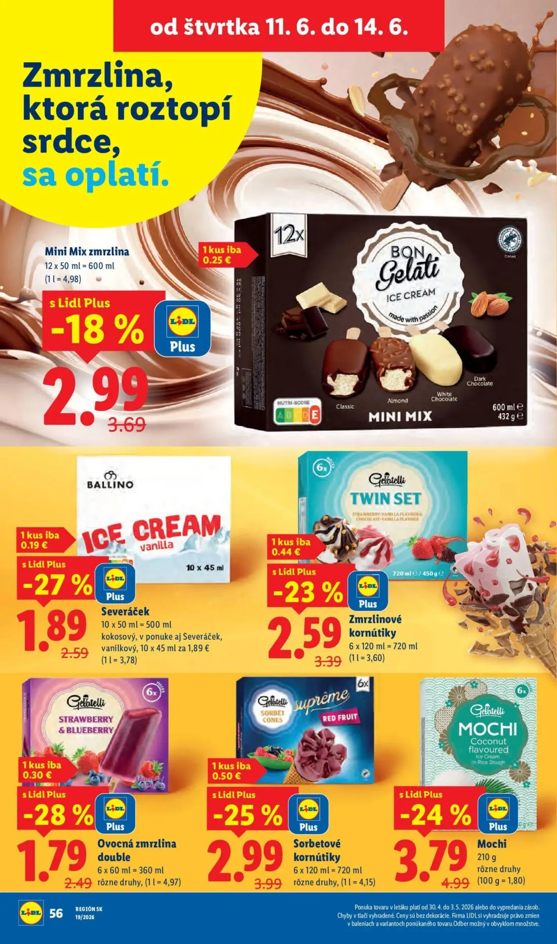 Lidl leták, strana 72 z 99 — Mochi, Sorbetové kornútiky, Zmrzlinové kornútiky