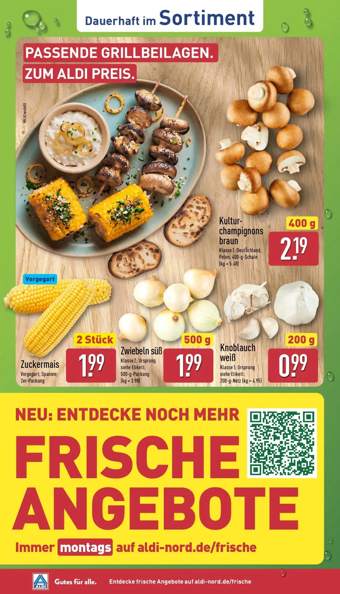 Aldi Nord Prospekt, Seite 2 von 40 — Kultur-champignons braun, Zuckermais, Zwiebeln süß