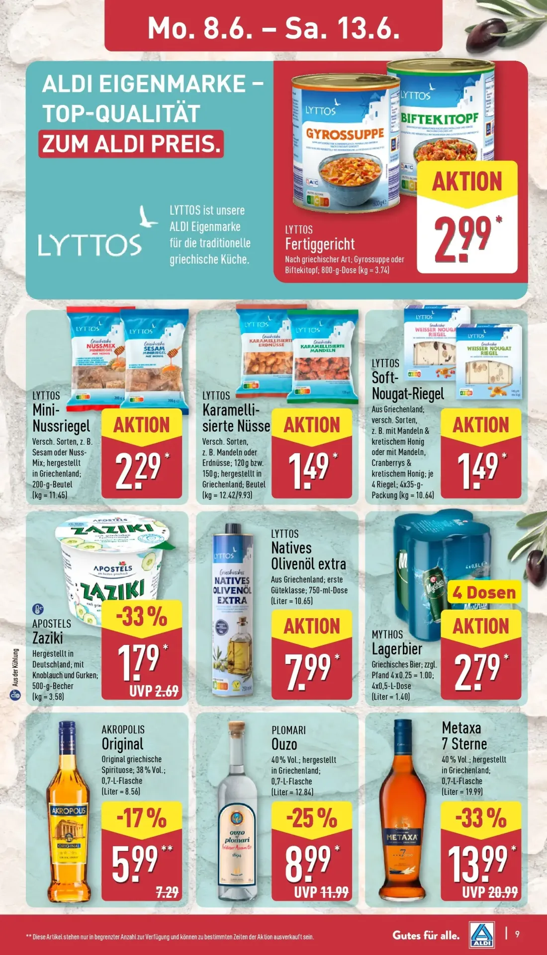 Aldi Nord Prospekt, Seite 13 von 40 — Metaxa 7 Sterne, PLOMARI Ouzo, AKROPOLIS Original