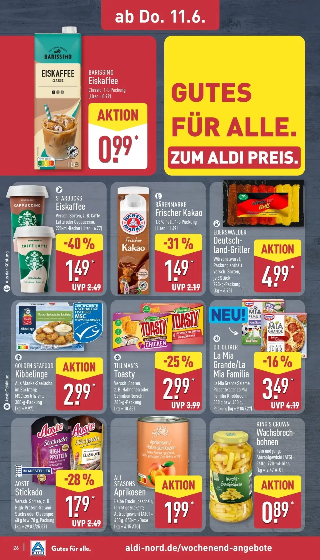 Aldi Nord Prospekt, Seite 30 von 40 — STARBUCKS Eiskaffee, BÄRENMARKE Frischer Kakao, BARISSIMO Eiskaffee Classic