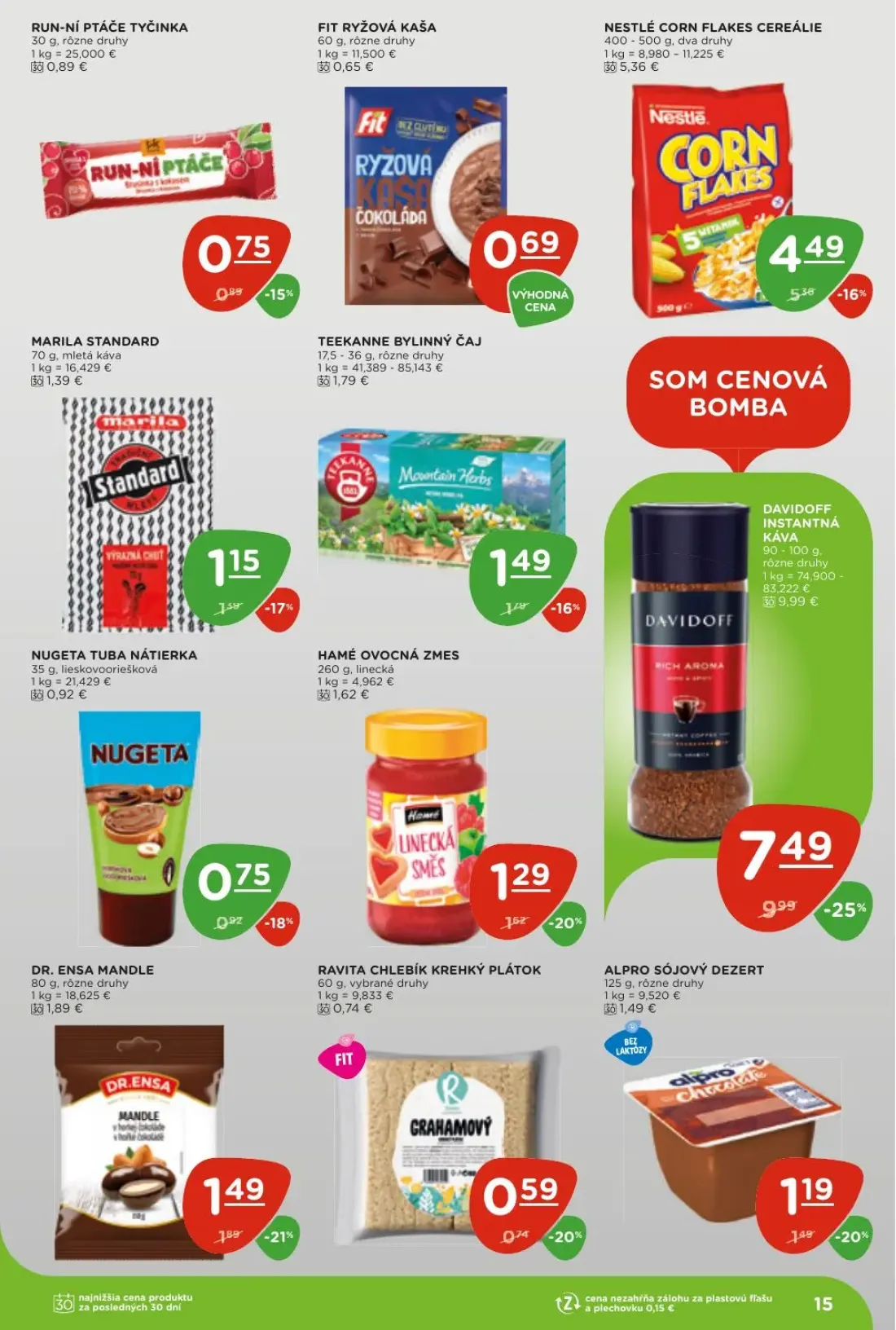 Terno leták, strana 15 z 24 — NESTLÉ CORN FLAKES CEREÁLIE, HAMÉ OVOCNÁ ZMES LINECKÁ SMĚS, RUN-NÍ PTÁČE TYČINKA