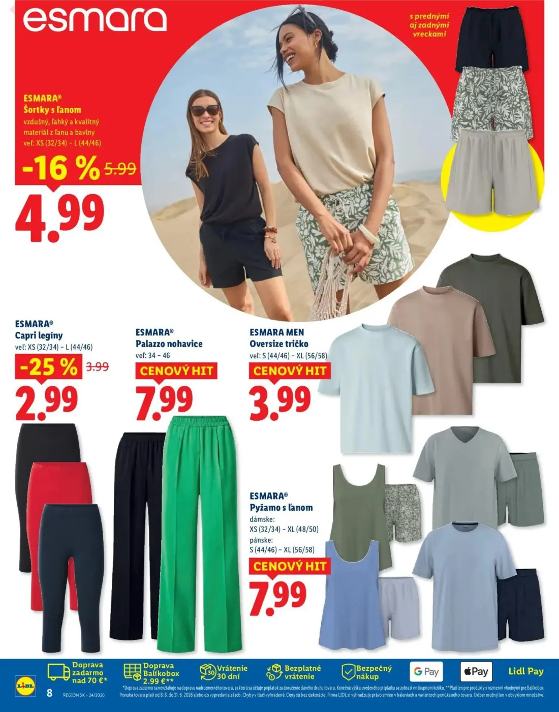 Lidl leták, strana 8 z 8 — ESMARA® Šortky s ľanom, ESMARA® Capri legíny, ESMARA® Palazzo nohavice
