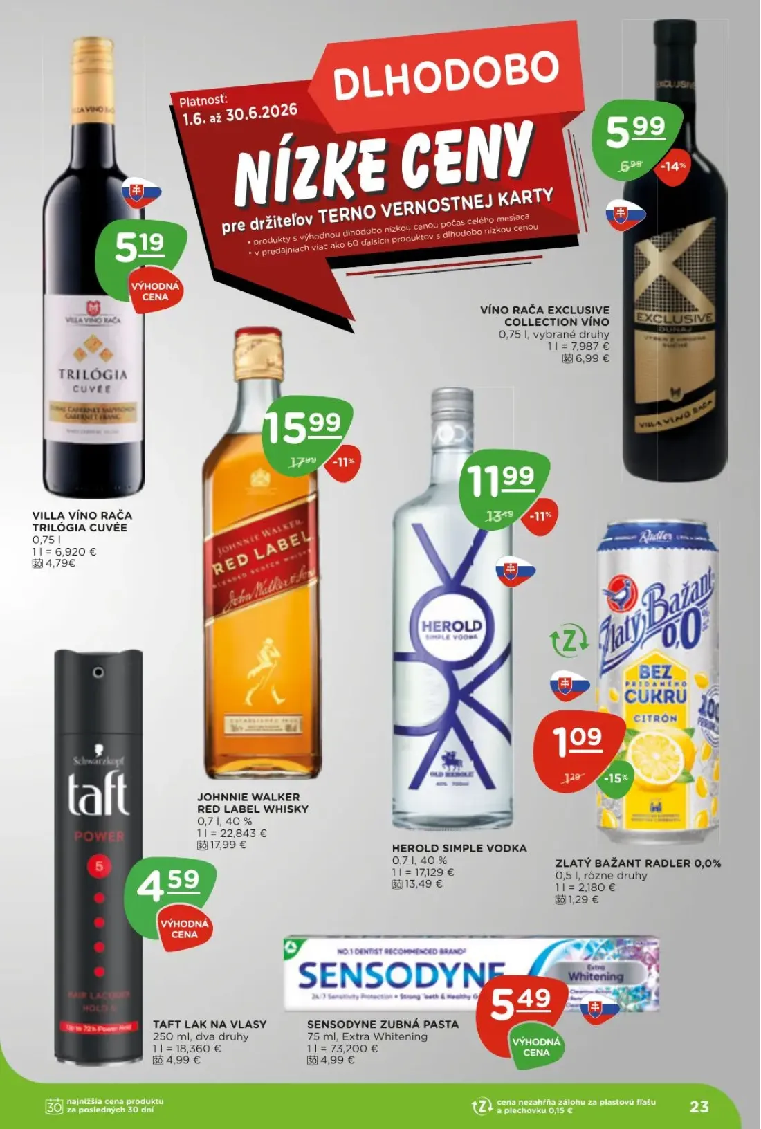 Terno leták, strana 23 z 24 — SENSODYNE ZUBNÁ PASTA, TAFT LAK NA VLASY, ZLATÝ BAŽANT RADLER 0,0%