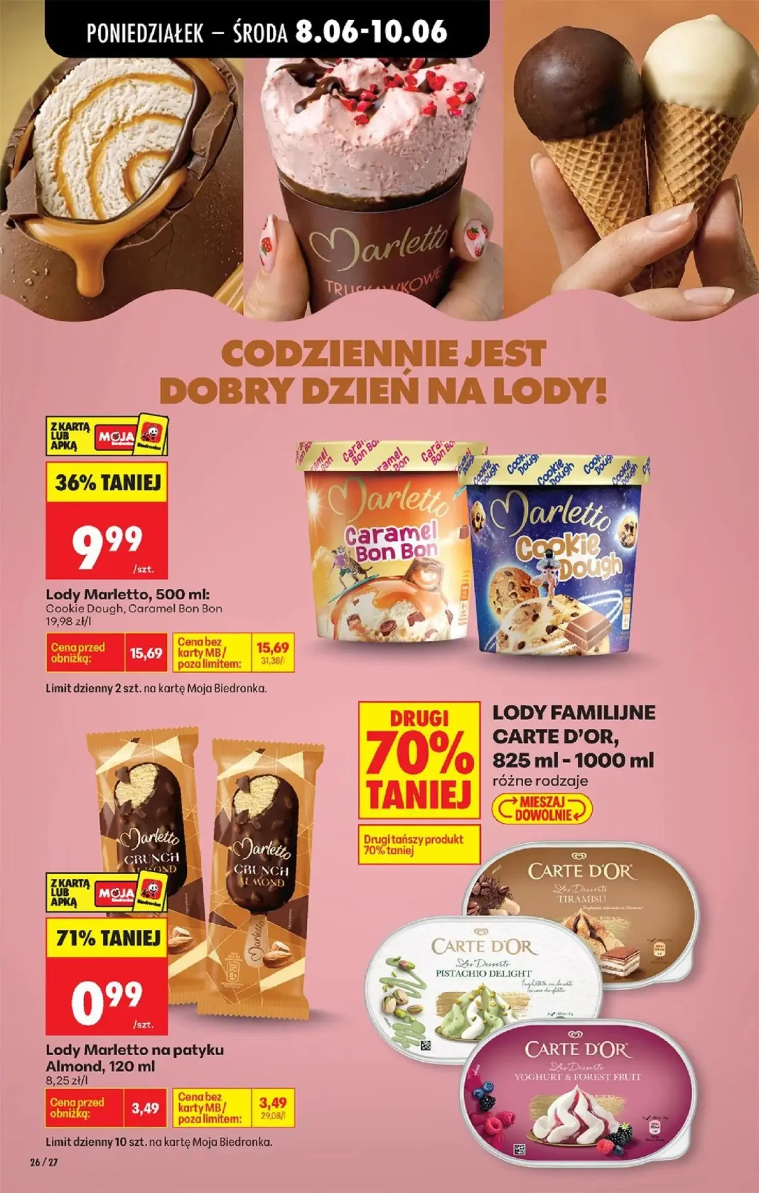 Biedronka gazetka, strona 28 z 88 — Lody Marletto, Lody Marletto na patyku Almond