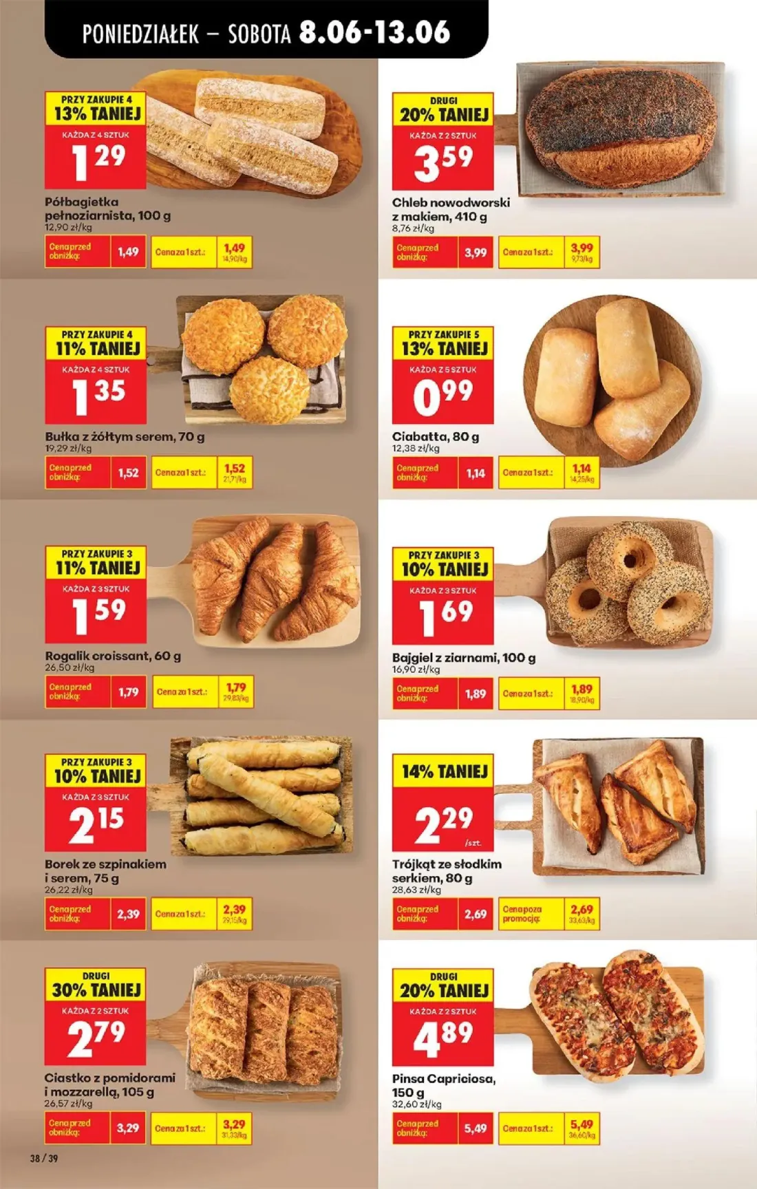 Biedronka gazetka, strona 46 z 88 — Pinsa Capriciosa, Ciastko z pomidorami i mozzarellą, Chleb nowodworski z makiem