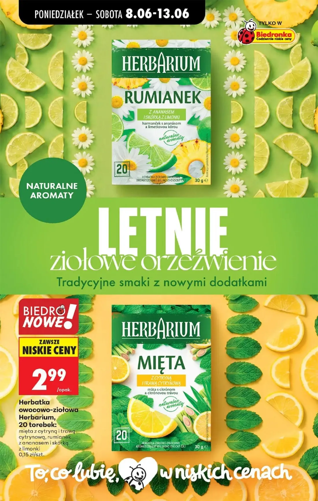 Biedronka gazetka, strona 62 z 88 — Herbatka owocowo-ziołowa Herbarium, 20 torebek: mięta z cytryną i trawą cytrynową, rumia…