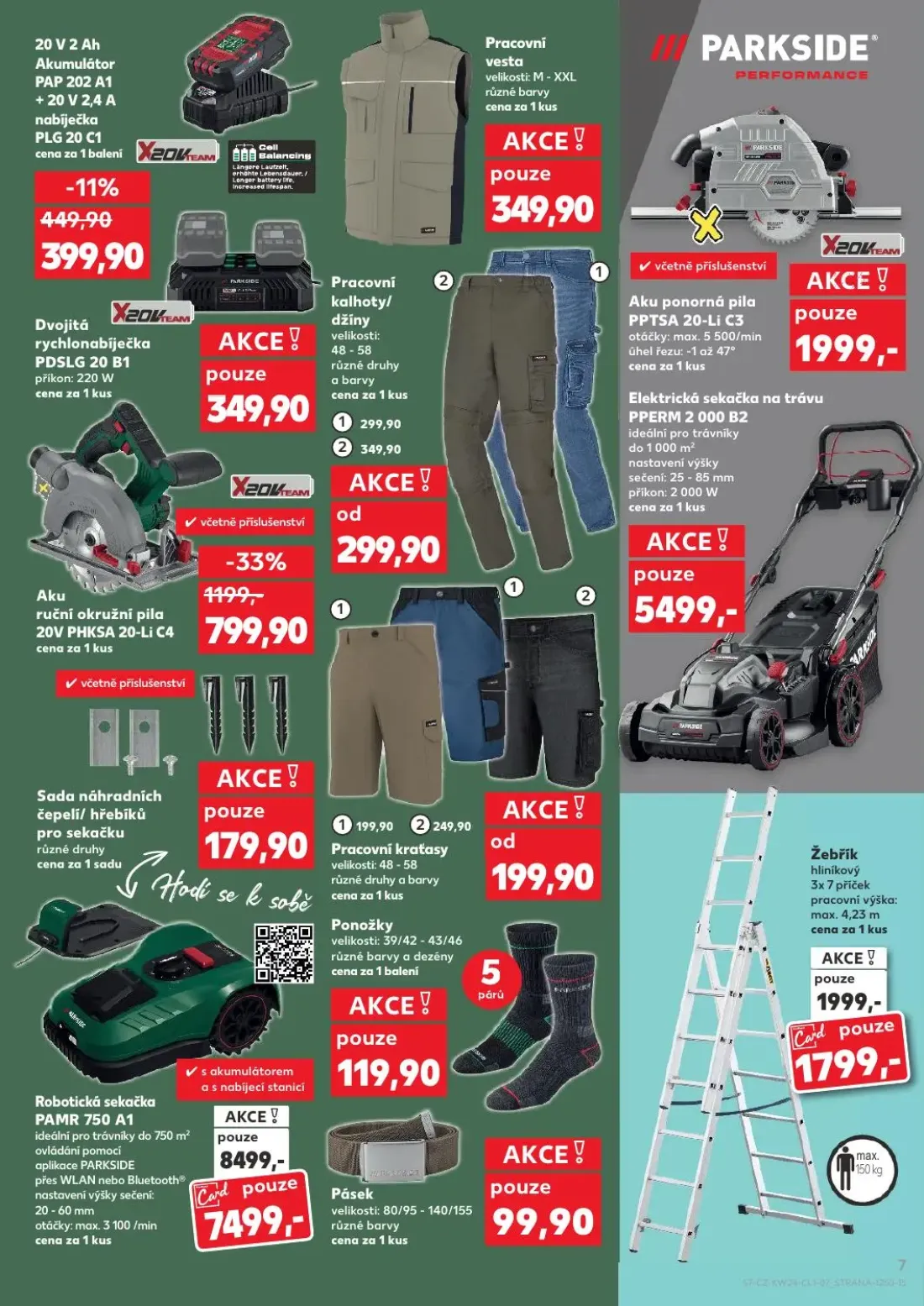 Kaufland leták, strana 7 z 8 — Robotická sekačka PAMR 750 A1, Žebřík hliníkový, Elektrická sekačka na trávu PPERM 2 000 B2