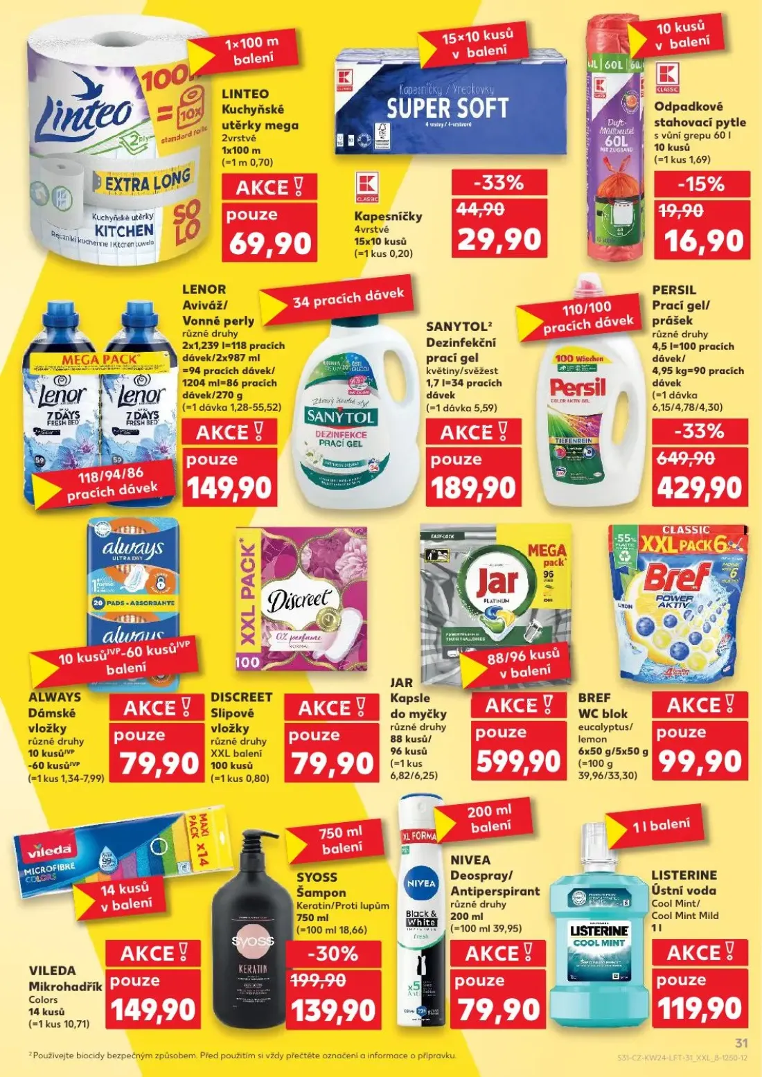 Kaufland leták, strana 31 z 54 — PERSIL Prací gel/ prášek, LINTEO Kuchyňské utěrky mega, JAR Kapsle do myčky