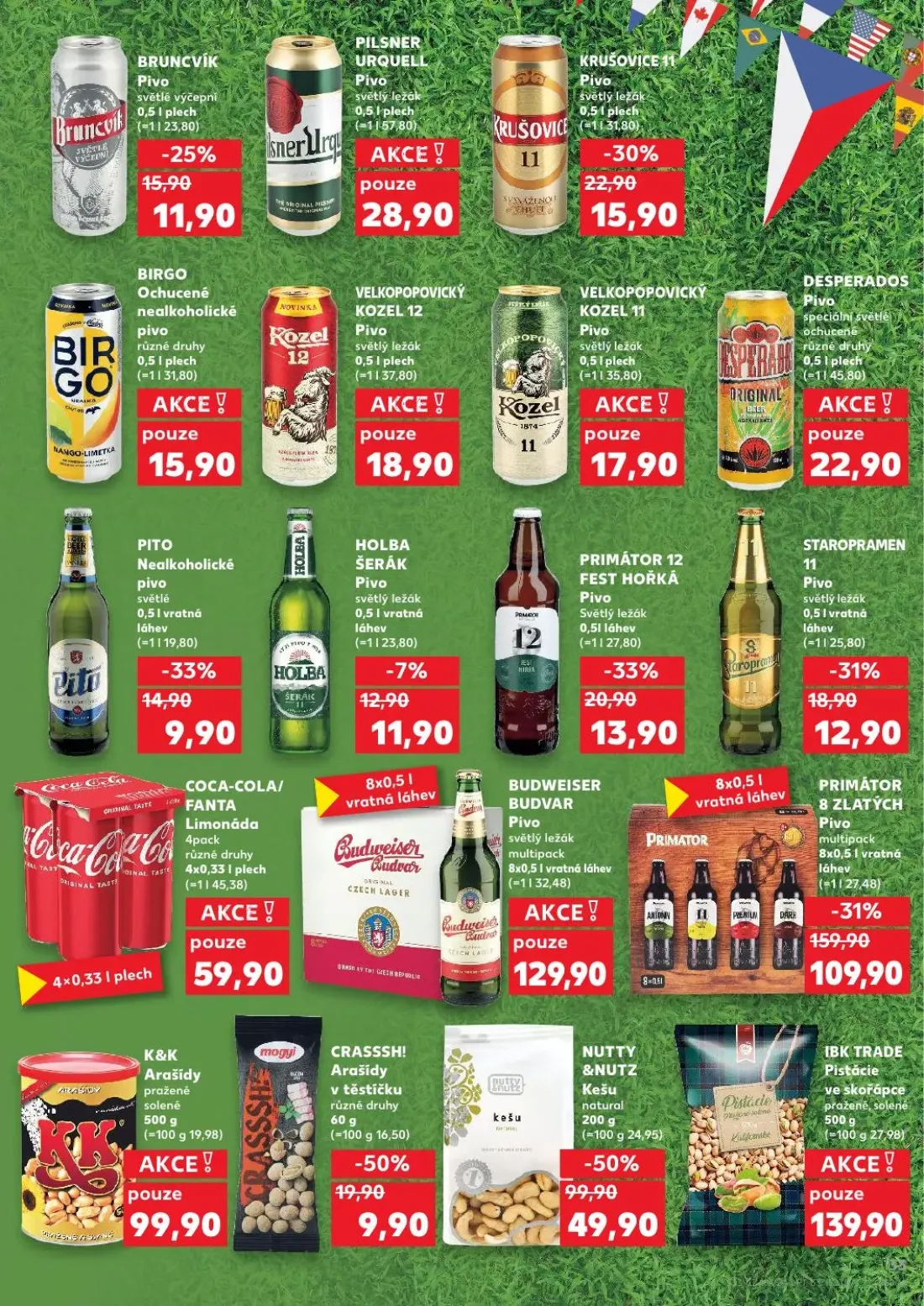 Kaufland leták, strana 33 z 54 — CRASSSH! Arašídy v těstíčku, PILSNER URQUELL Pivo, K&K Arašídy pražené solené