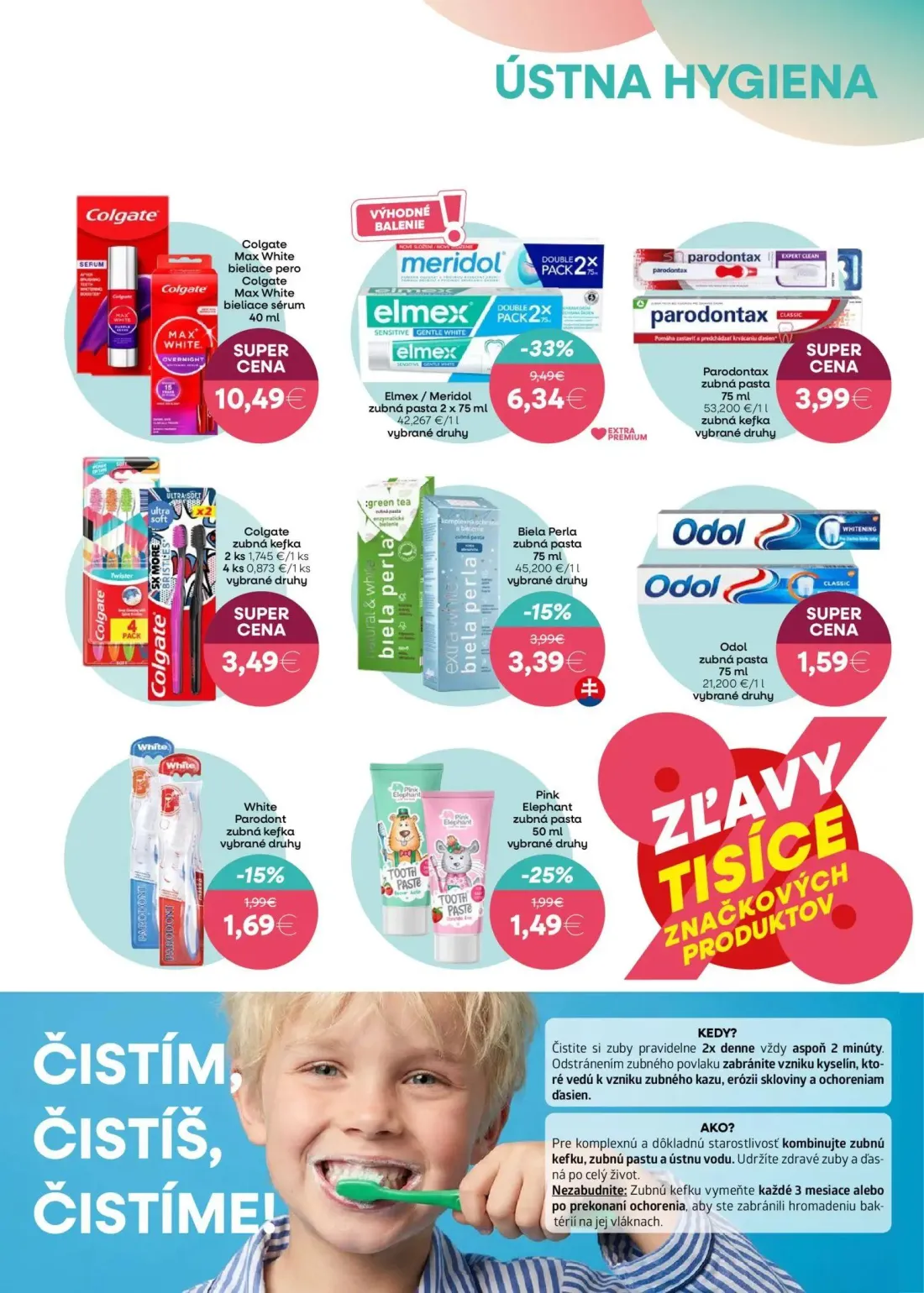 101 Drogerie leták, strana 9 z 12 — Elmex / Meridol zubná pasta, Biela Perla zubná pasta, Pink Elephant zubná pasta
