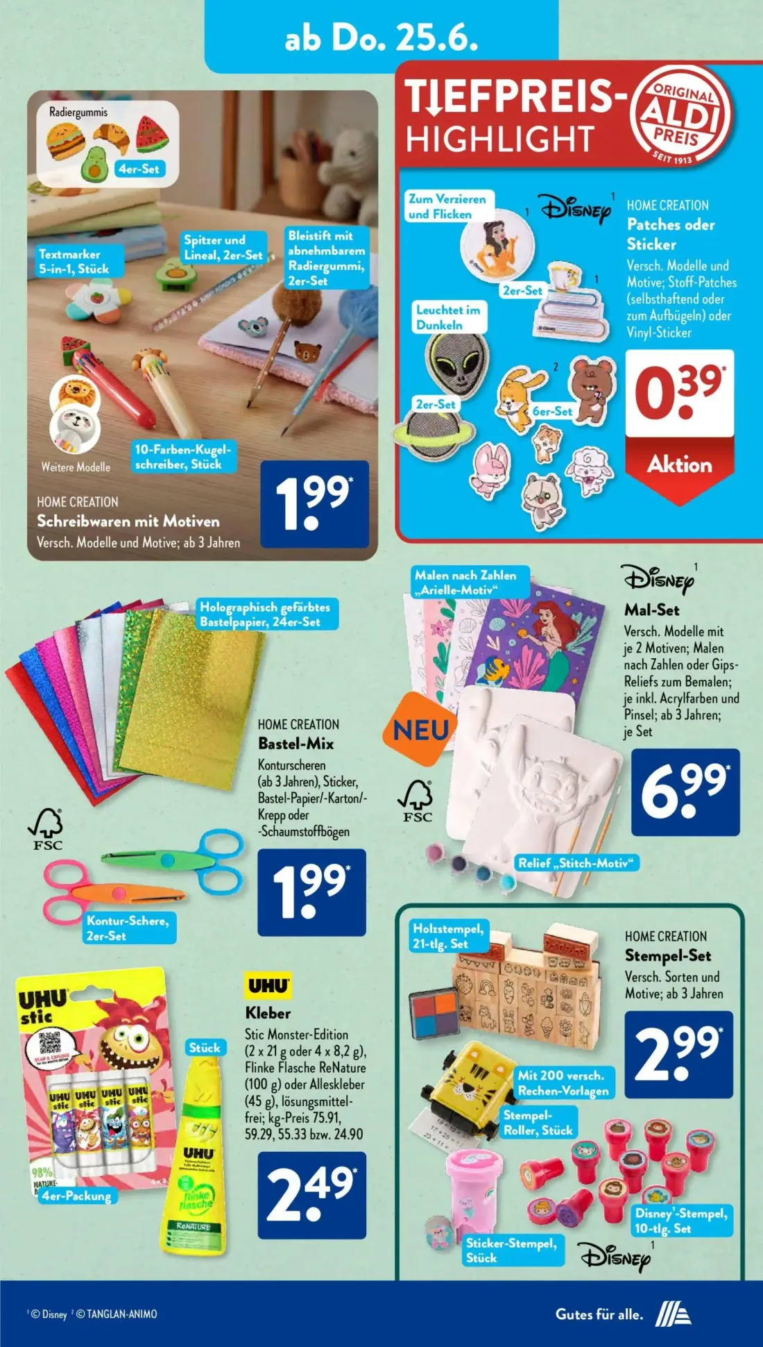 Aldi Süd Prospekt, Seite 10 von 24 — HOME CREATION Schreibwaren mit Motiven, HOME CREATION Patches oder Sticker, Holographis…