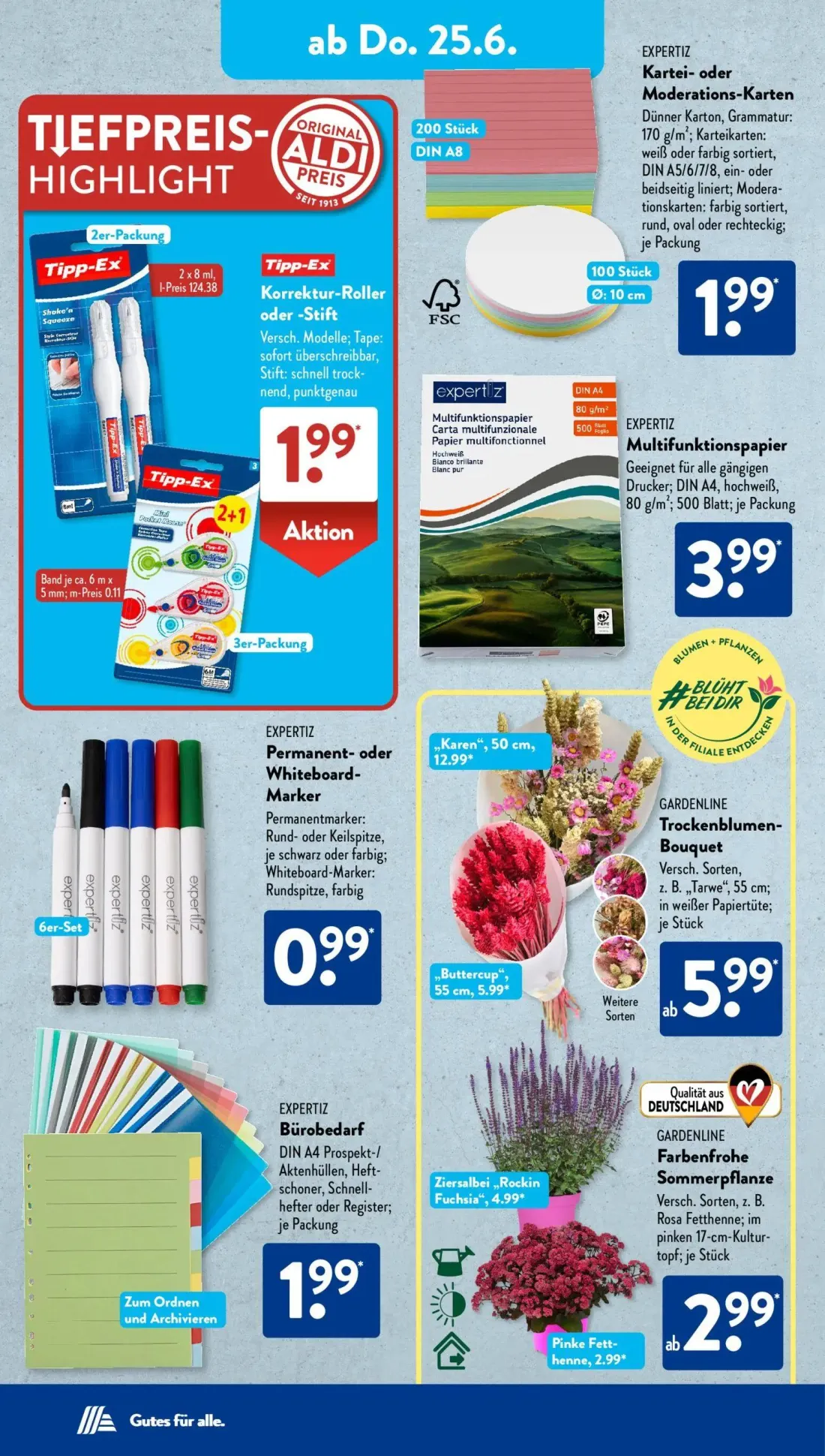 Aldi Süd Prospekt, Seite 11 von 24 — Tipp-Ex Korrektur-Roller oder -Stift, EXPERTIZ Kartei- oder Moderations-Karten, Tipp-Ex