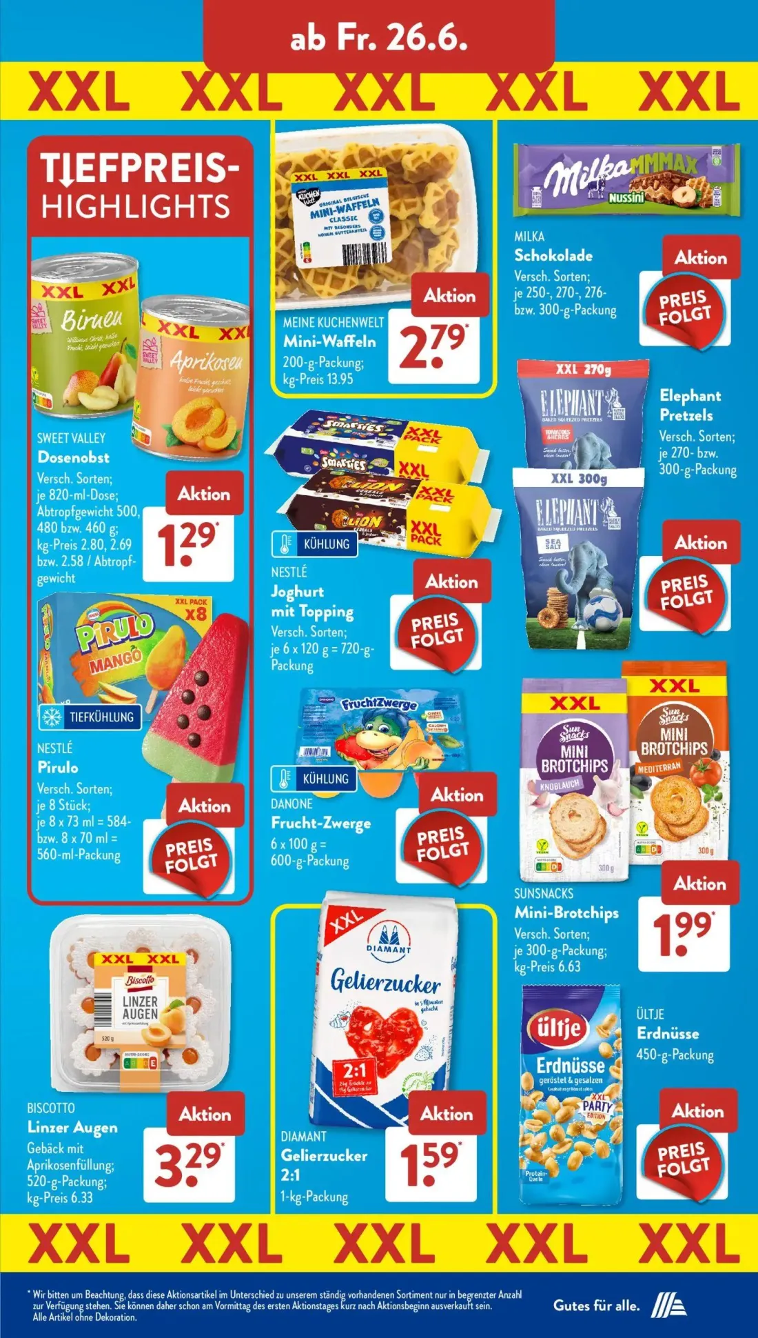 Aldi Süd Prospekt, Seite 14 von 24 — MEINE KUCHENWELT Mini-Waffeln, SWEET VALLEY Dosenobst, SUNSNACKS Mini-Brotchips