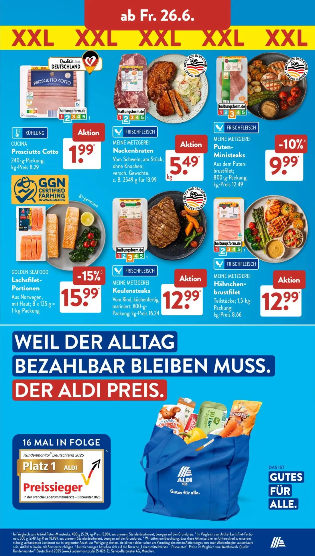Aldi Süd Prospekt, Seite 16 von 24 — Prosciutto Cotto, Nackenbraten, Puten-Ministeaks