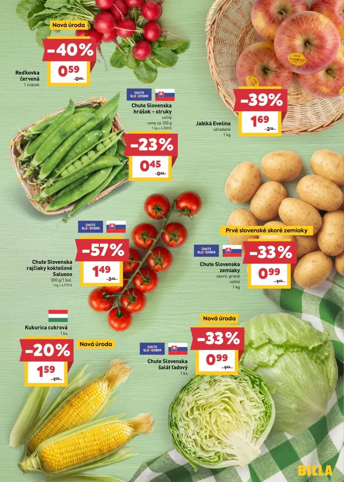 Billa leták, strana 5 z 32 — Chute Slovenska rajčiaky kokteilové Saluoso, Chute Slovenska zemiaky, Chute Slovenska hrášok - …