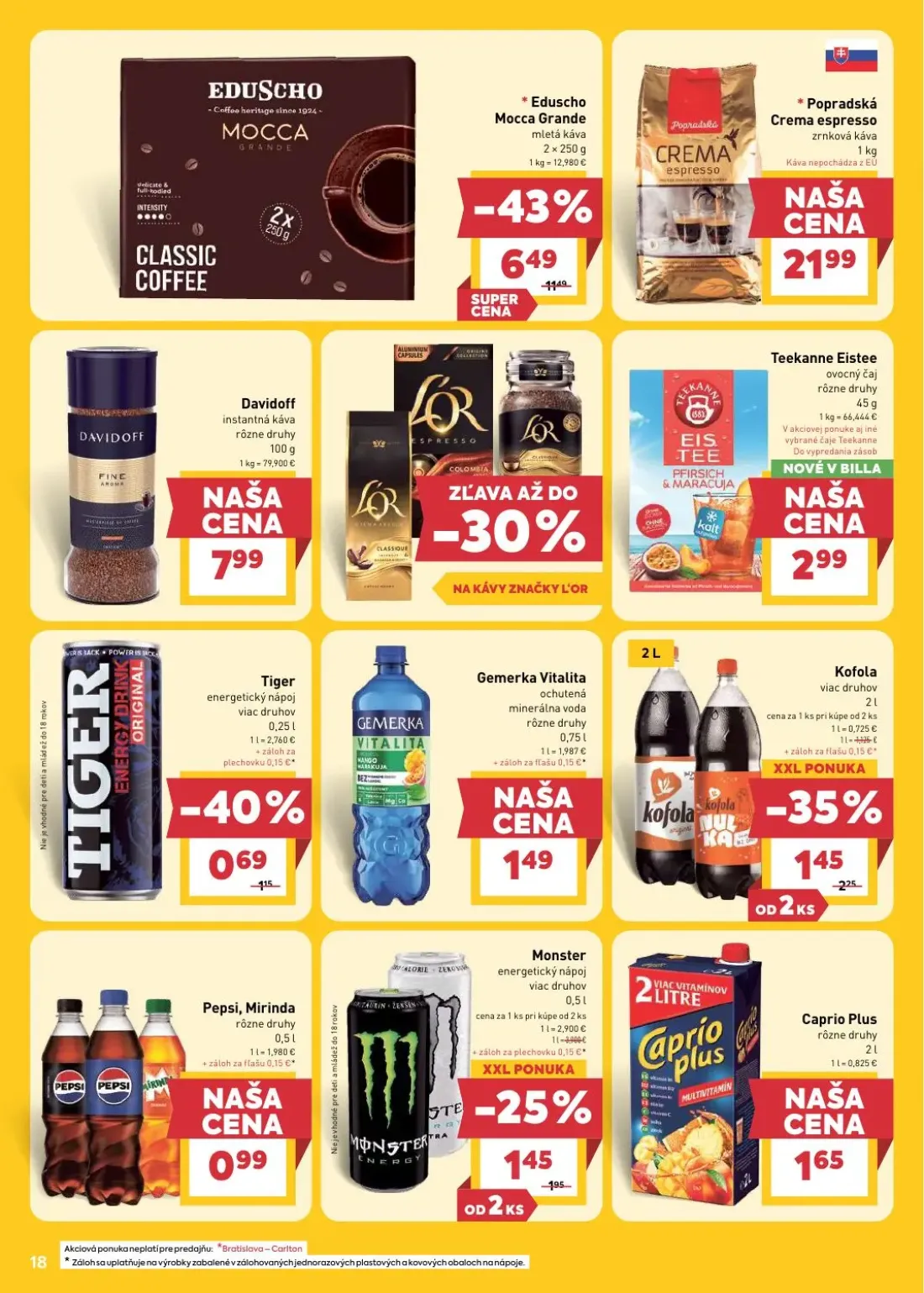Billa leták, strana 22 z 32 — Eduscho Mocca Grande, Kofola, Tiger energetický nápoj