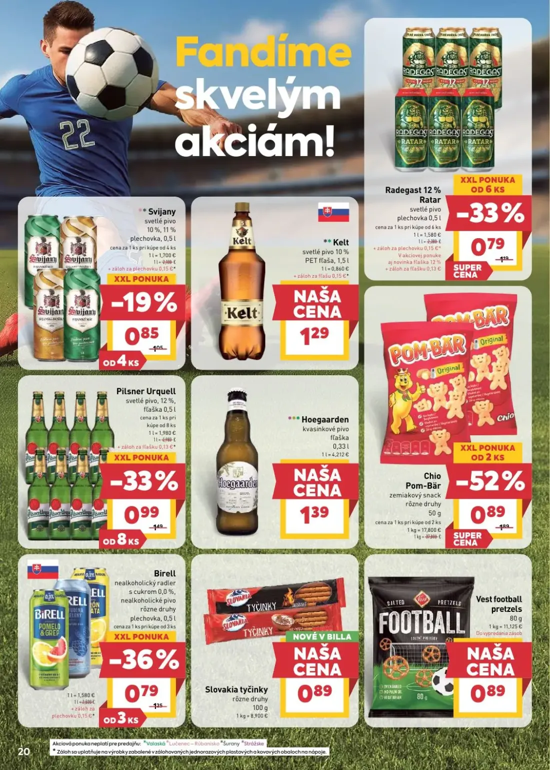 Billa leták, strana 24 z 32 — Chio Pom-Bär zemiakový snack, Radegast 12% Ratar svetlé pivo