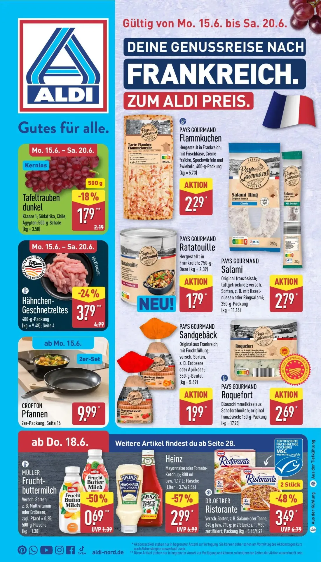 Aldi Nord Prospekt, Seite 5 von 41 — Tafeltrauben dunkel, CROFTON Pfannen, PAYS GOURMAND Flammkuchen
