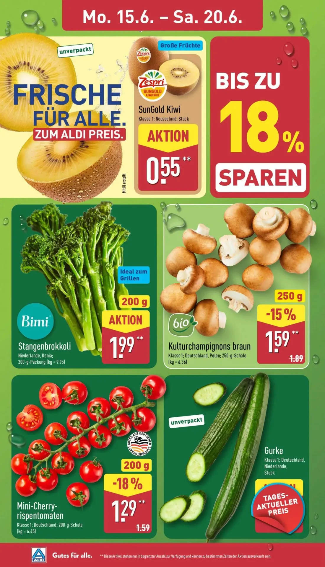 Aldi Nord Prospekt, Seite 6 von 41 — Kulturchampignons braun, Mini-Cherry-rispentomaten, SunGold Kiwi
