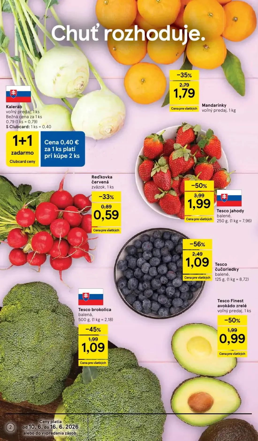 Tesco leták, strana 2 z 51 — Tesco jahody, Tesco čučoriedky, Mandarínky