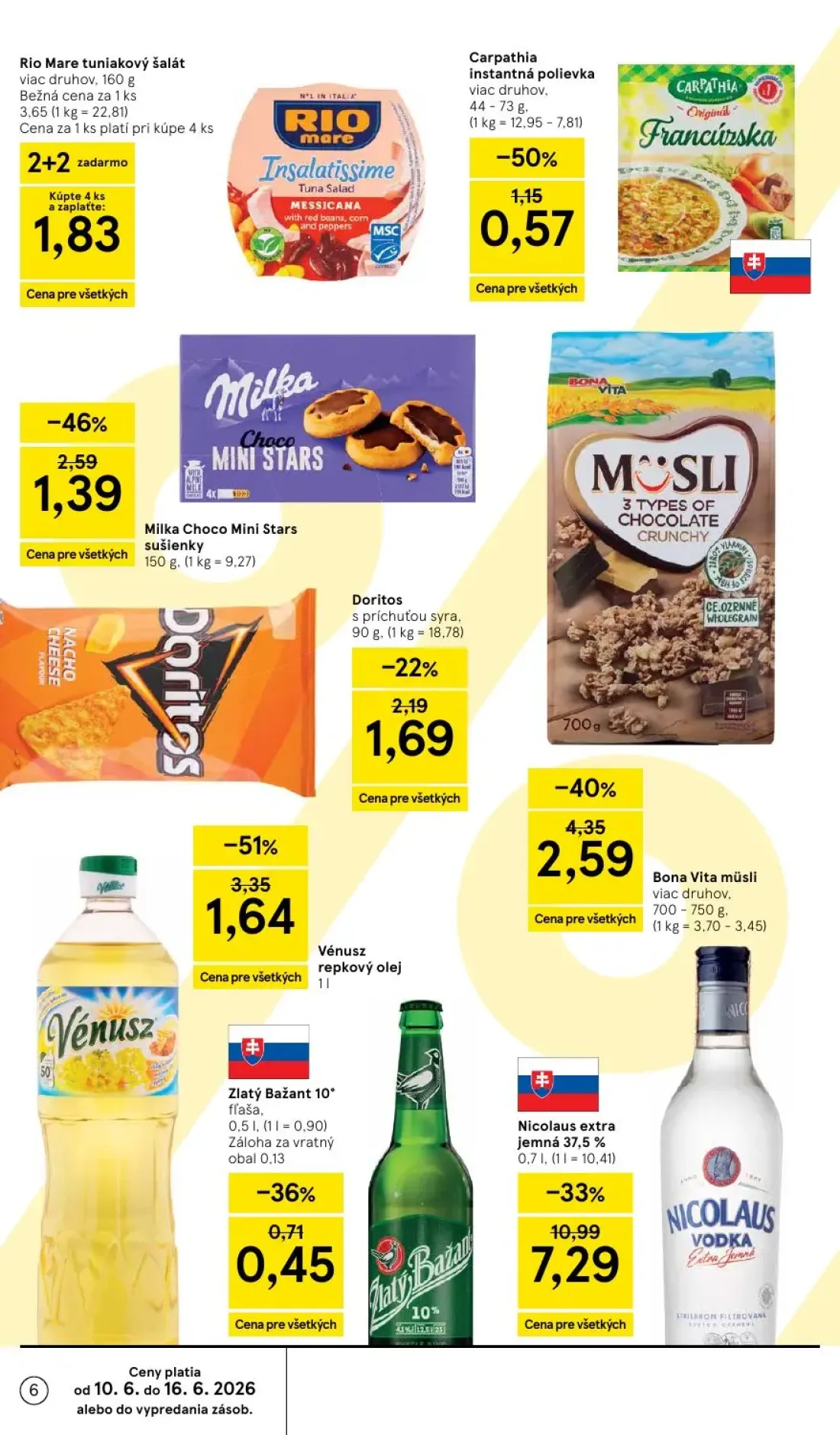 Tesco leták, strana 6 z 51 — Bona Vita müsli, Vénusz repkový olej, Milka Choco Mini Stars sušienky