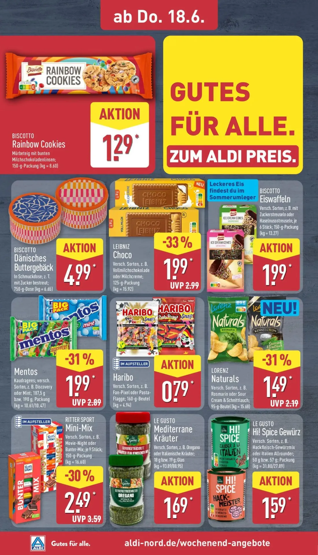 Aldi Nord Prospekt, Seite 34 von 41 — Ritter Sport Mini-Mix, LEIBNIZ Choco, Mentos